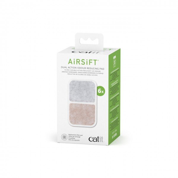 Catit Airsift Dual-Action Odor Reducing Litter Pads for Litter Box Freshness - 6 Pack