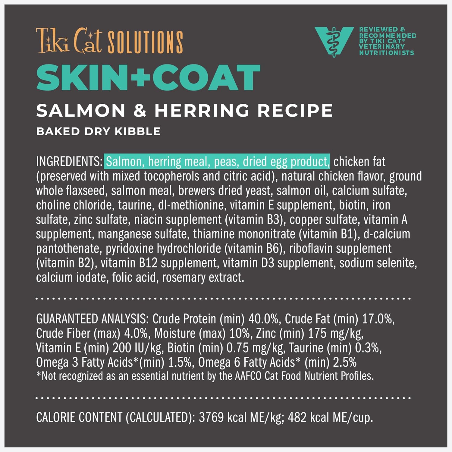 Tiki Cat Solutions Skin and Coat High-Protein Grain-Free Salmon and Herring Dry Cat Food