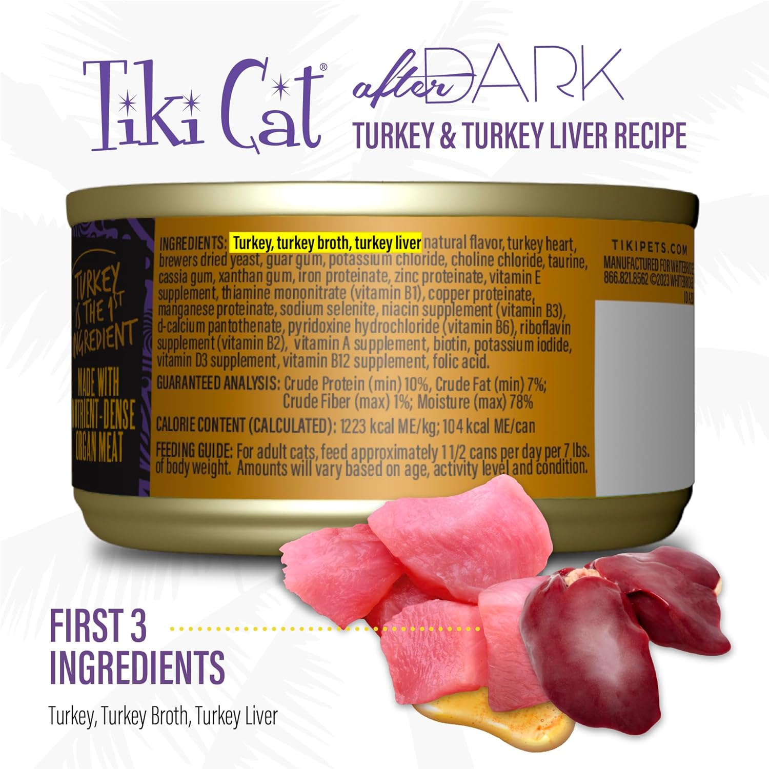 Tiki Cat After Dark Soft Pate Grain-Free Turkey and Turkey Liver in Broth Adult Canned Cat Food - 3 Oz - Case of 12