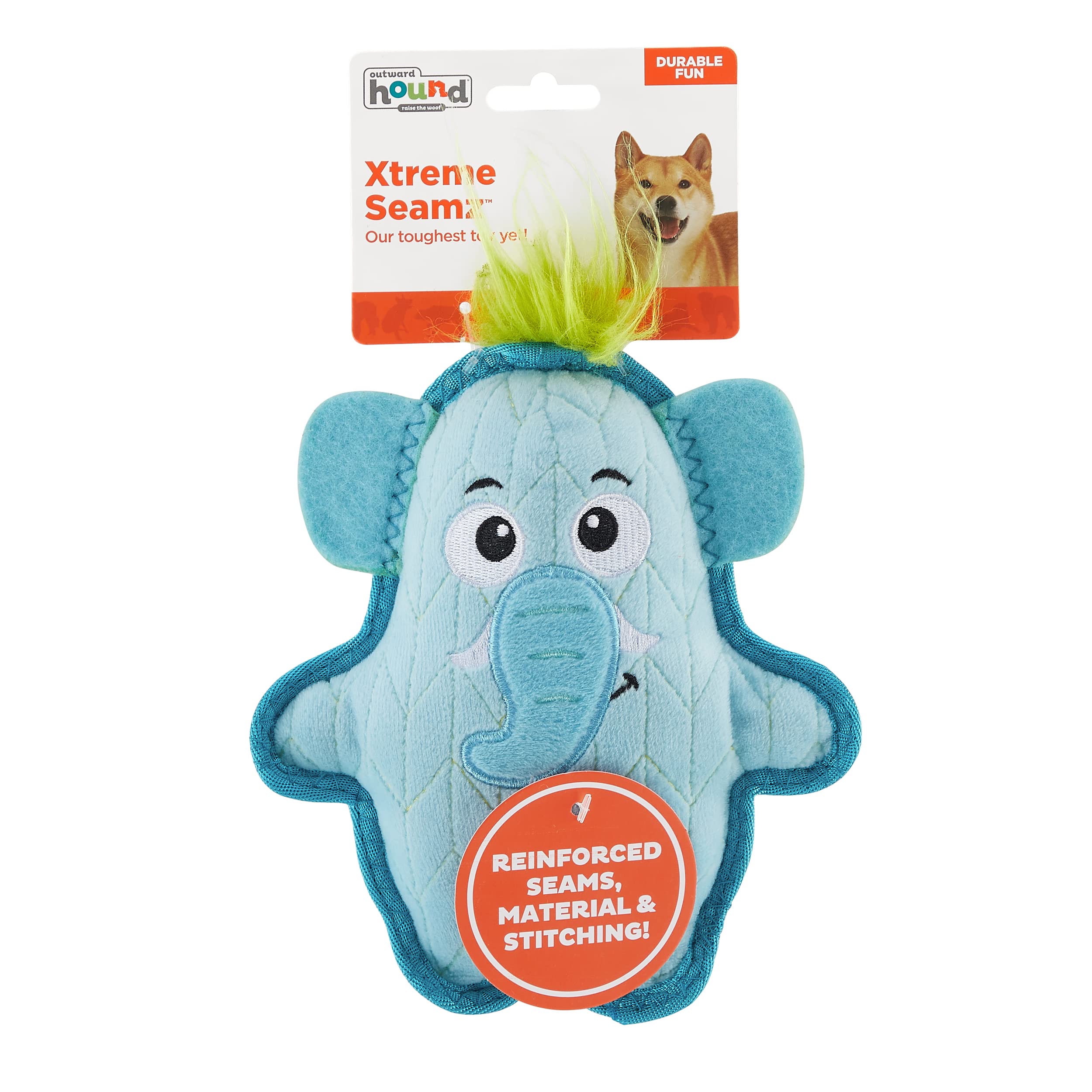 Outward Hound Xtreme Seamz Elephant Squeak and Plush Reinforced Dog Toy  