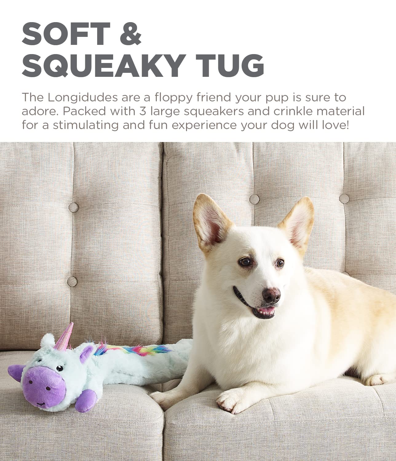 Outward Hound Longidude Unicorn Squeak and Tug Nylon and Plush Dog Toy - Extra Long  