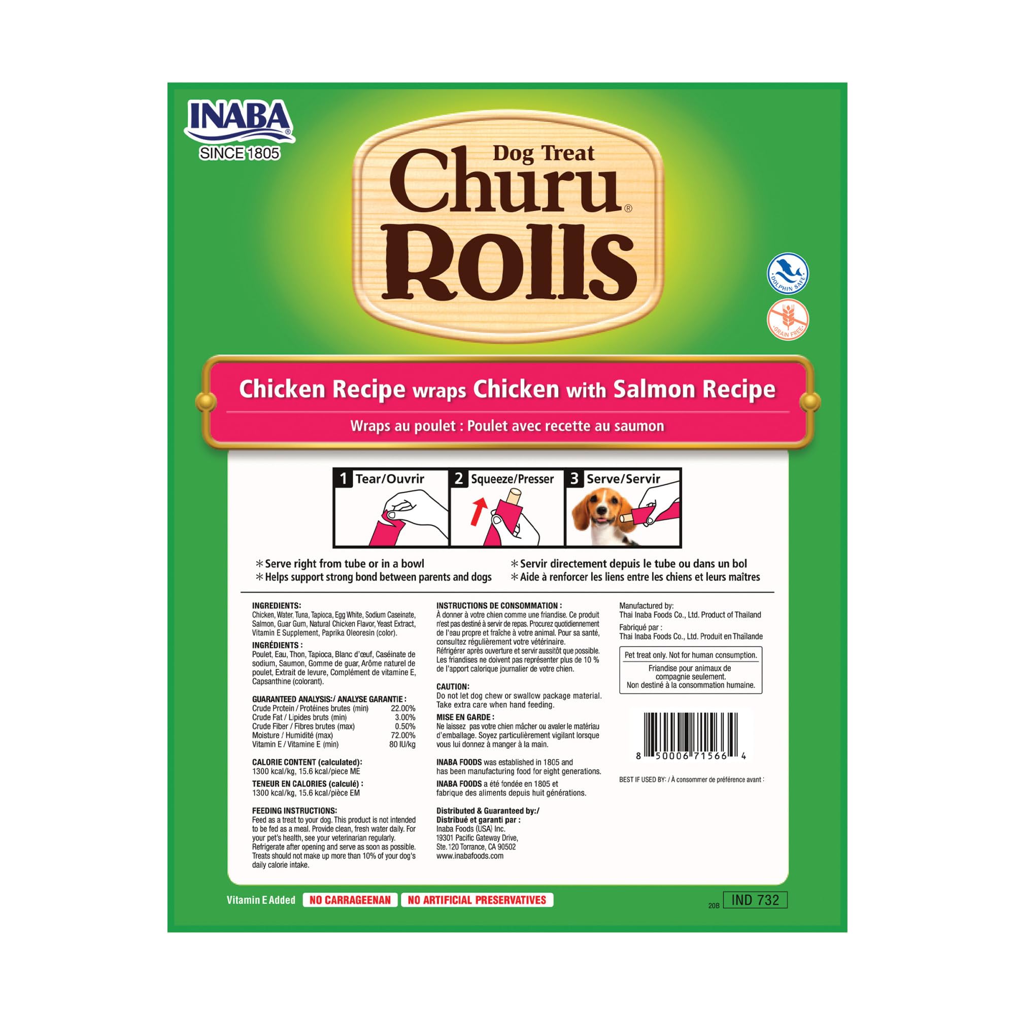 Inaba Churu Rolls Chicken and Salmon Soft and Chewy Dog Treats - 4.2 Oz - Case of 6  