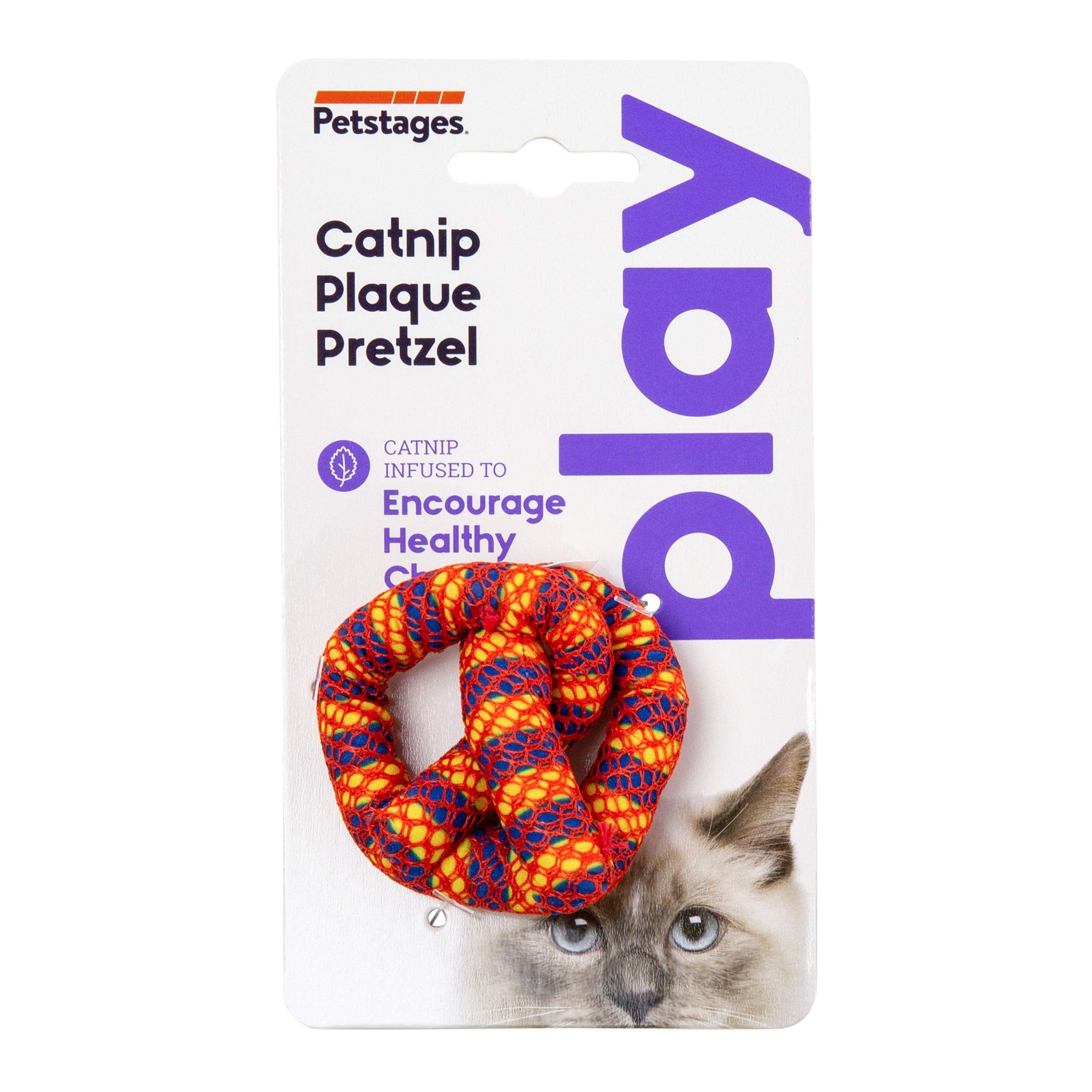 Petstages Plaque-Away Pretzel Dental Flossing and Plush Catnip Cat Toy  