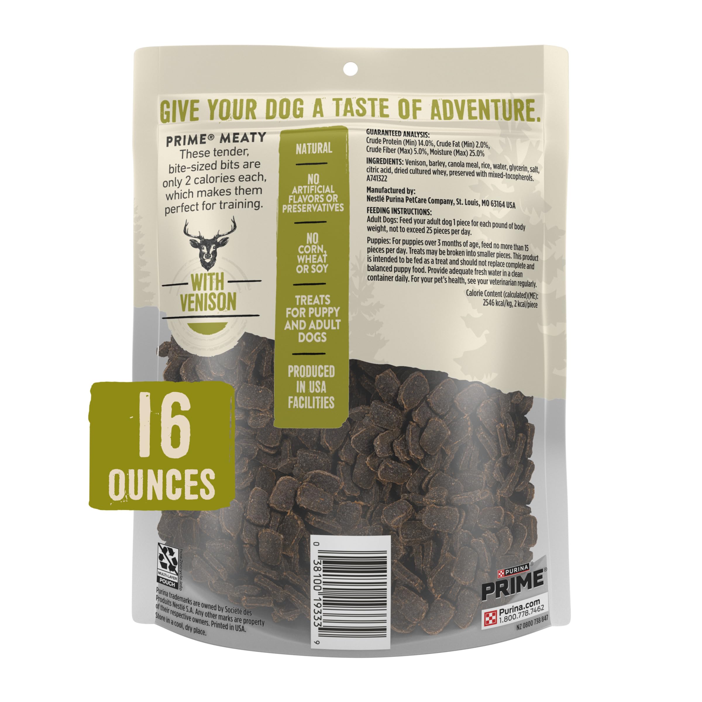 Purina Prime Bits Tender and Meaty Wild Venison Jerky Dog Treats - 4 Oz - Case of 6  