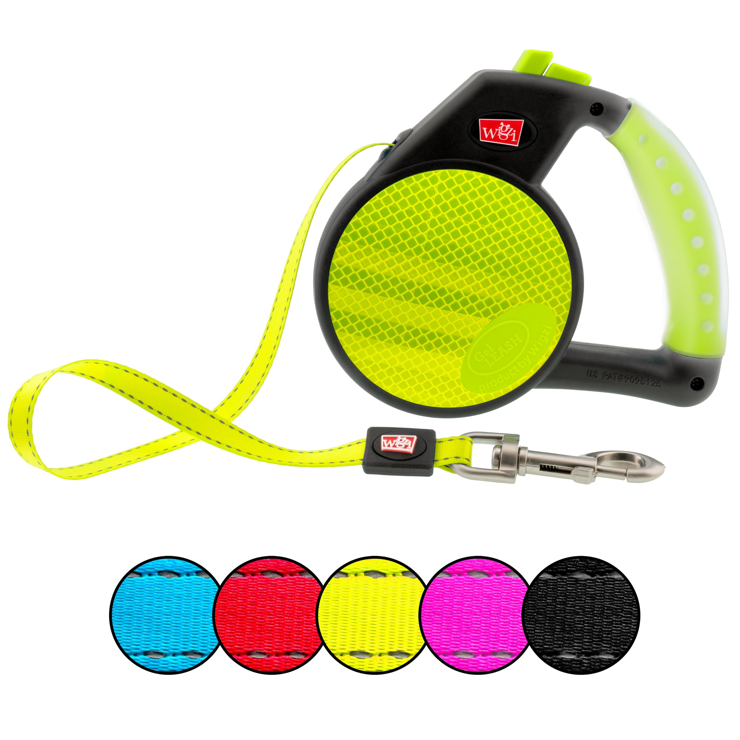 Wigzi Gel Handle Gripped Tape Retractable Nylon Dog Leash - Yellow - Small - Up to 16 Feet  