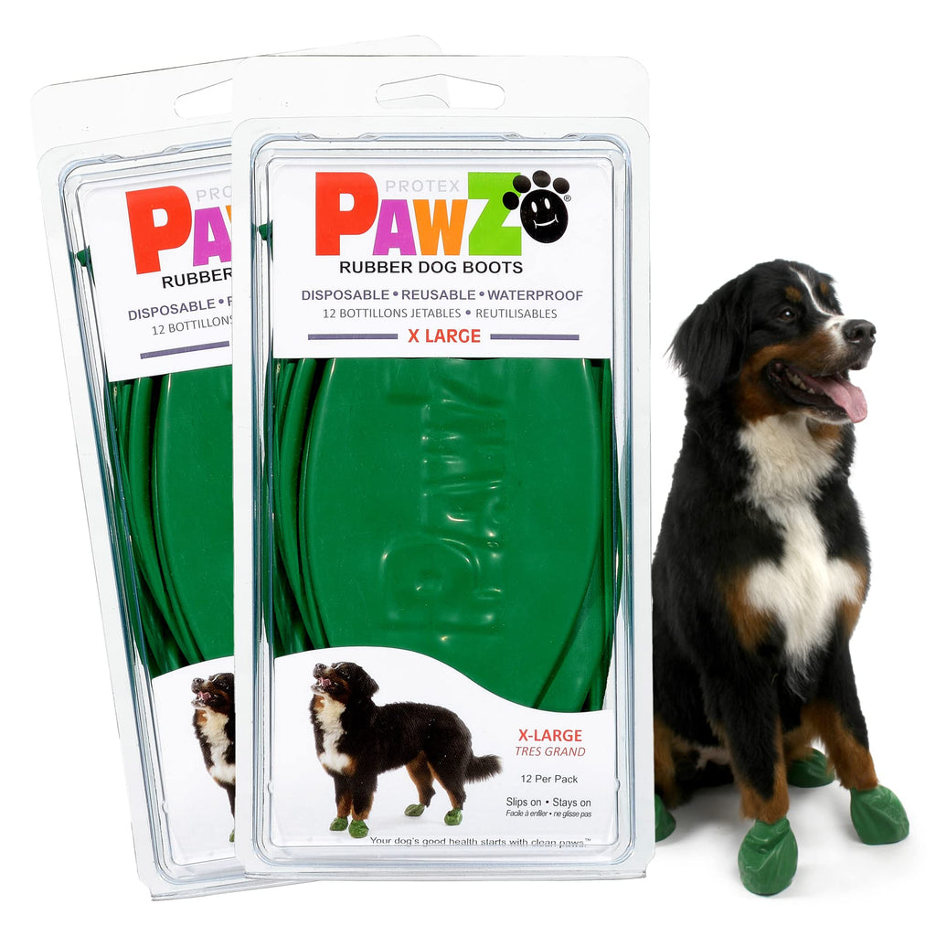 Pawz Waterproof Disposable and Reusable Rubberized Dog Boots - Dark Green - X-Large - 1...