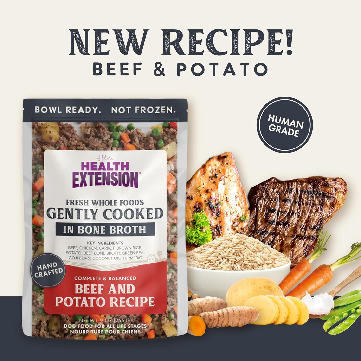 Health Extension Gently Cooked Beef and Potato in Bone Broth Wet Dog Food Pouch