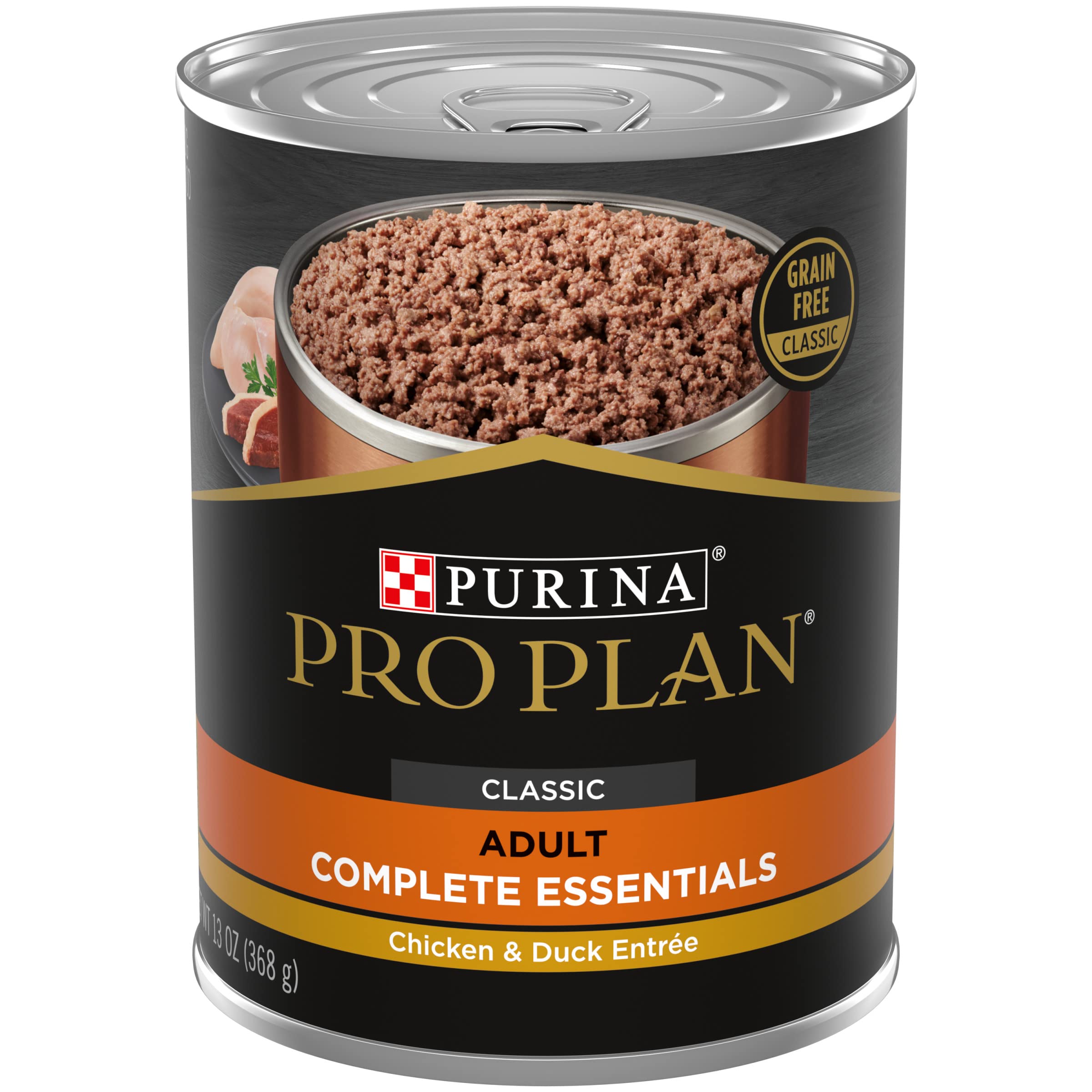 Purina Pro Plan Complete Essentials Grain-Free Classic Chicken and Duck Pate Entrée Adult Canned Dog Food - 13 Oz - Case of 12  