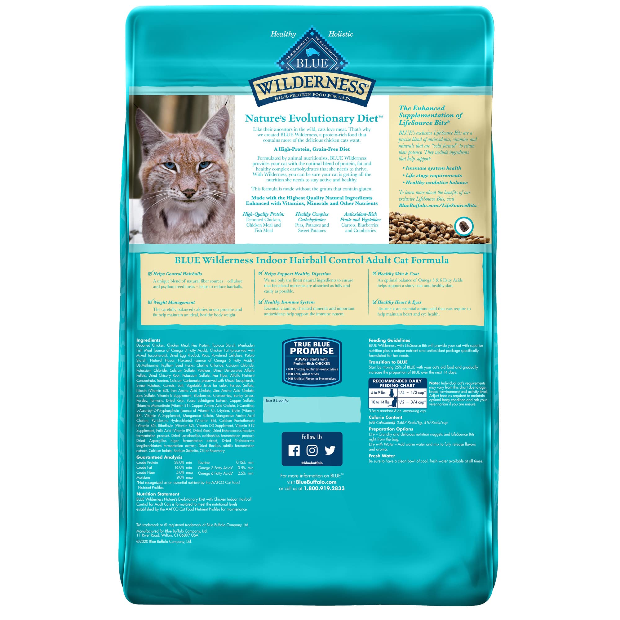 Blue Buffalo Wilderness Indoor Hairball Control Grain-Free Chicken Dry Cat Food - 11 Lbs  
