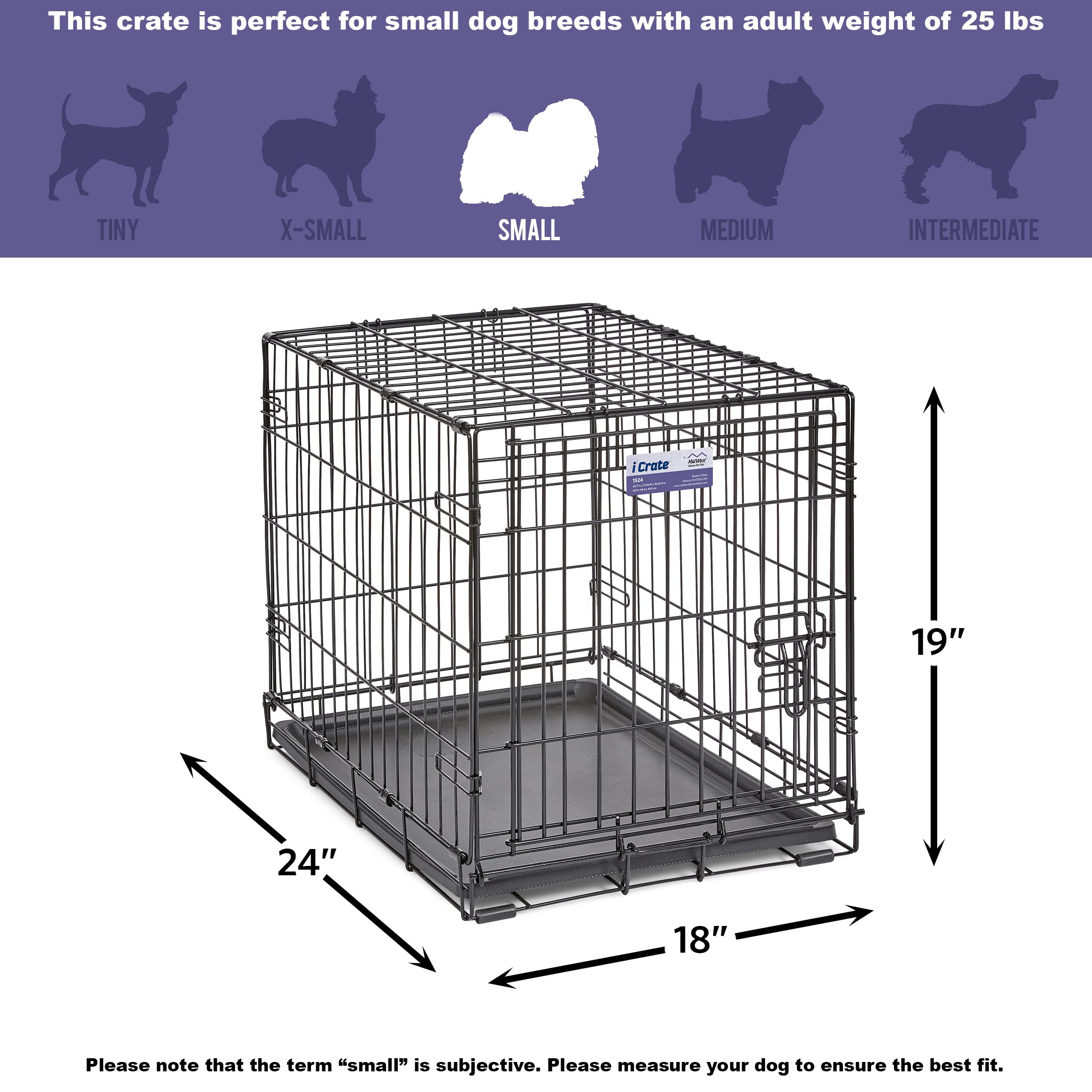 Midwest I-Crate Single Door Metal Folding Dog Crate with Divider Panel - 24" X 18" X 19" Inches  