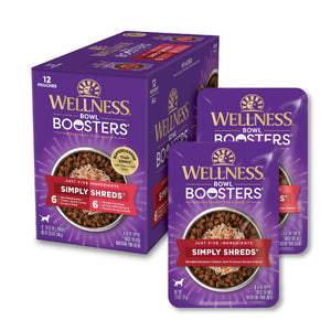 Wellness Core Bowl Boosters Grain-Free Simply Shreds 4 Flavors Wet Dog Food Topper Pouc...