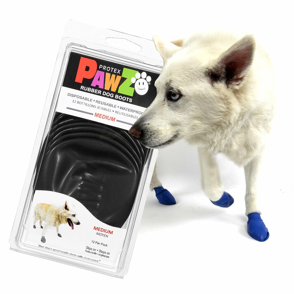 Pawz Waterproof Disposable and Reusable Rubberized Dog Boots - Black - Medium - 12 Pack  