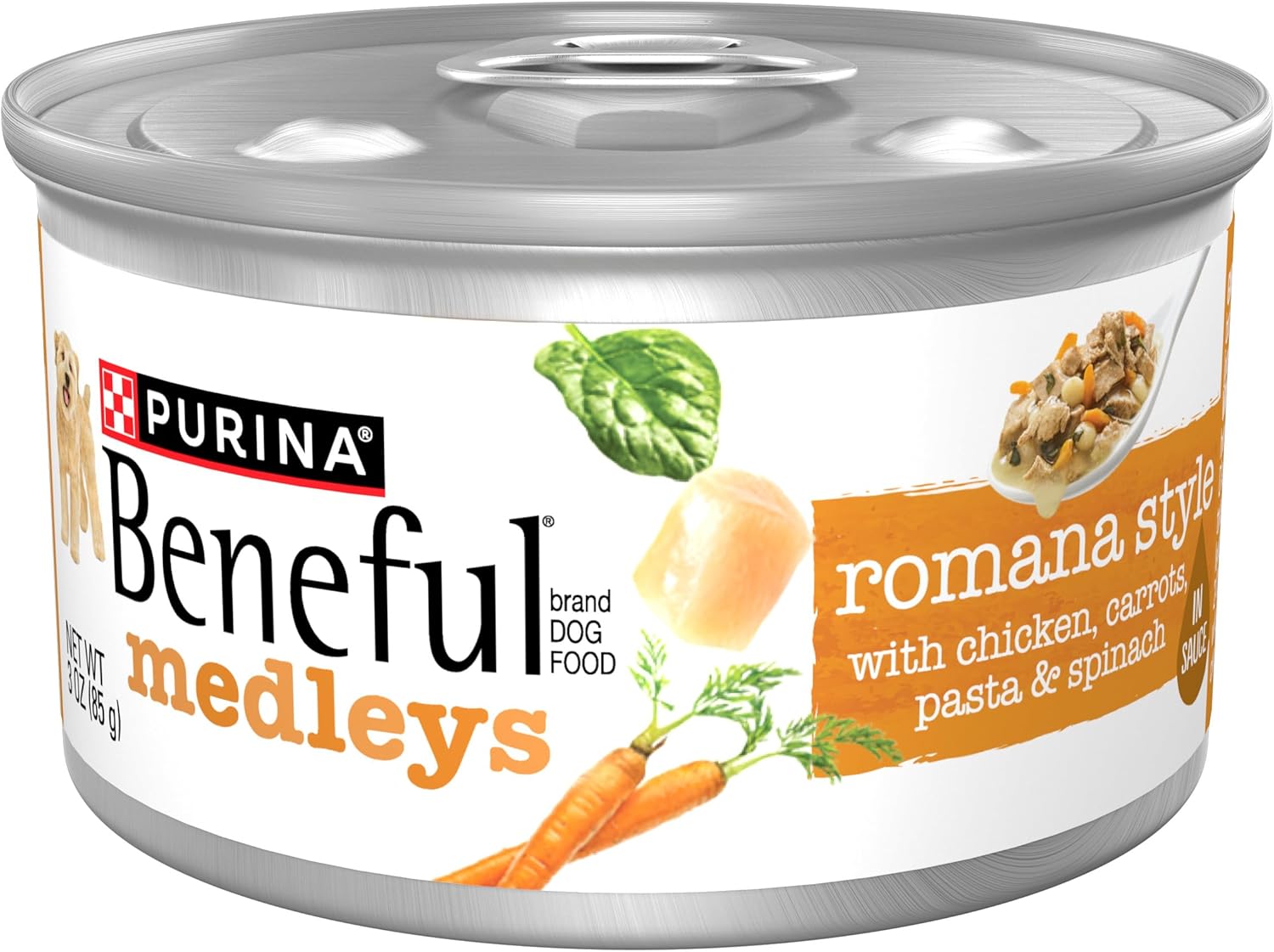 Purina Beneful Romana Style Medley's Chicken Carrots Pasta and Spinach Canned Dog Food and Mixer - Multi-Pack - 3 Oz - Case of 3 - 8 Pack