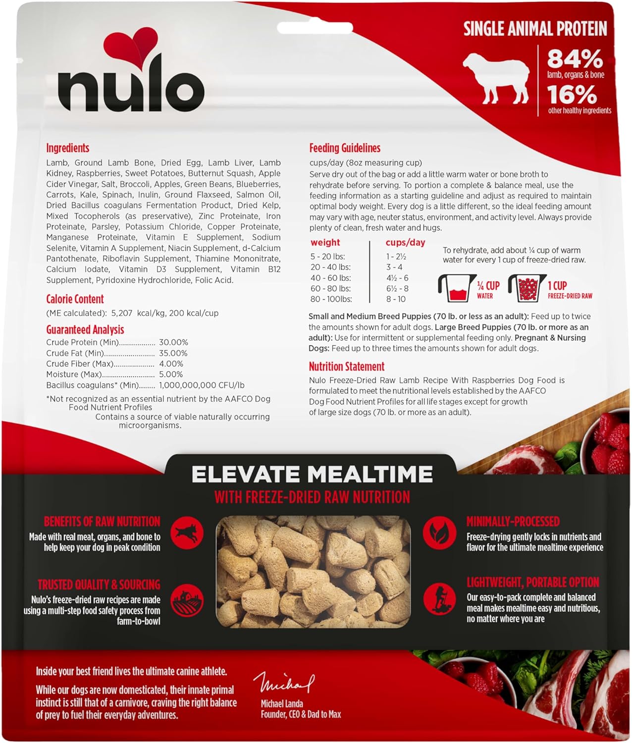 Nulo Grain-Free Freeze-Dried Raw Lamb with Raspberries Complete and Balanced Dry Dog Food