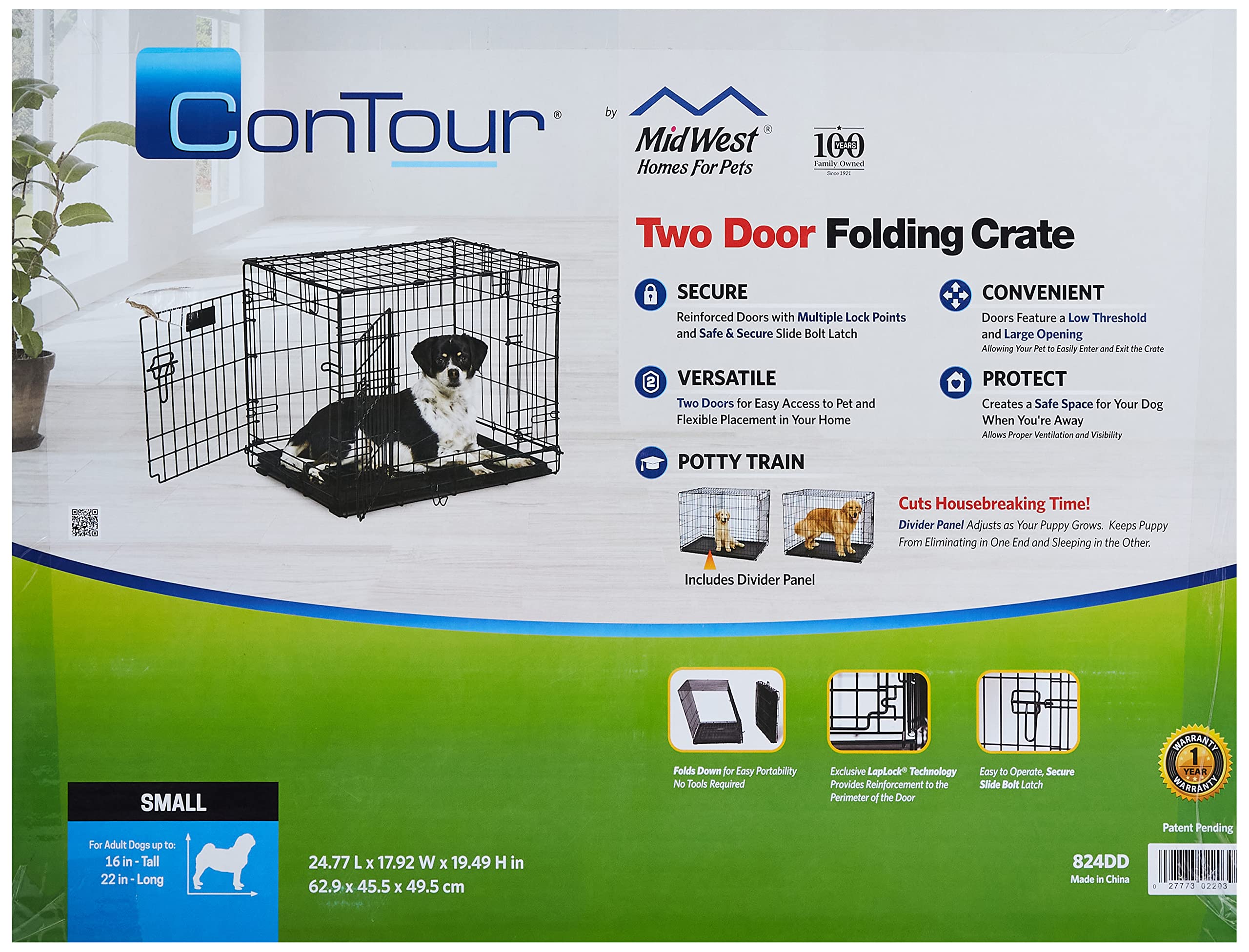 Midwest Contour Metal Folding Double Door Dog Crate - 24