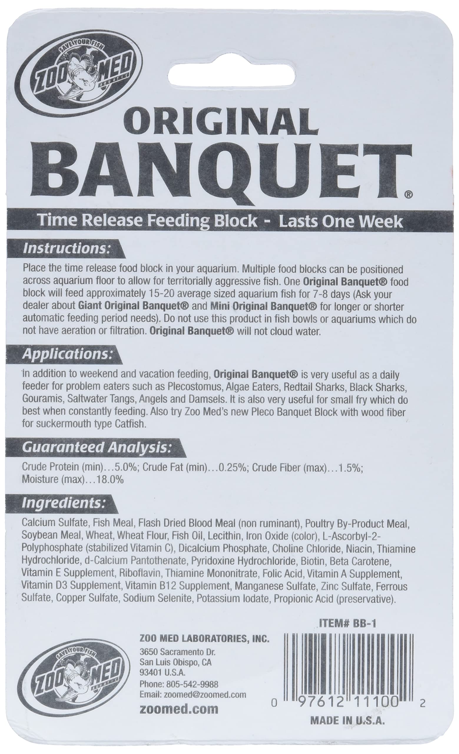 Zoo Med Laboratories Banquet Block Time-Release Saltwater or Freshwater Fish Food - Giant  