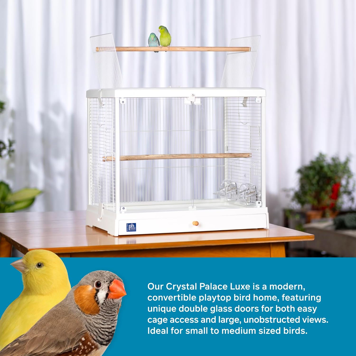 Prevue Pet Products Clear-View Crystal Palace Luxe Glass-Enclosed Bird Cage with Perch - L:23.5 X W:16.5 X H:21.7 Inches