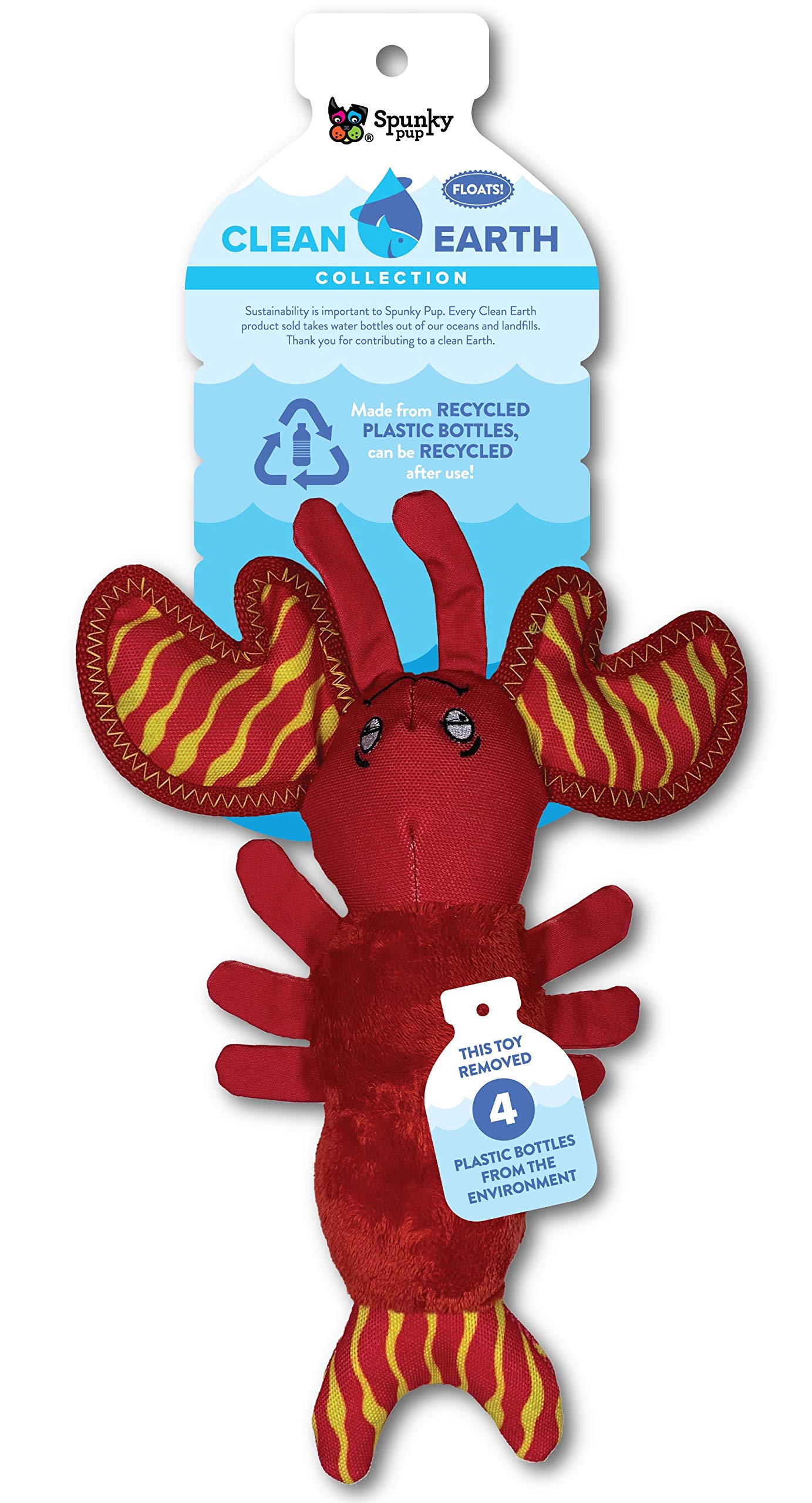 Spunky Pup Clean Earth Collection Lobster Squeak and Plush Dog Toy - Small  