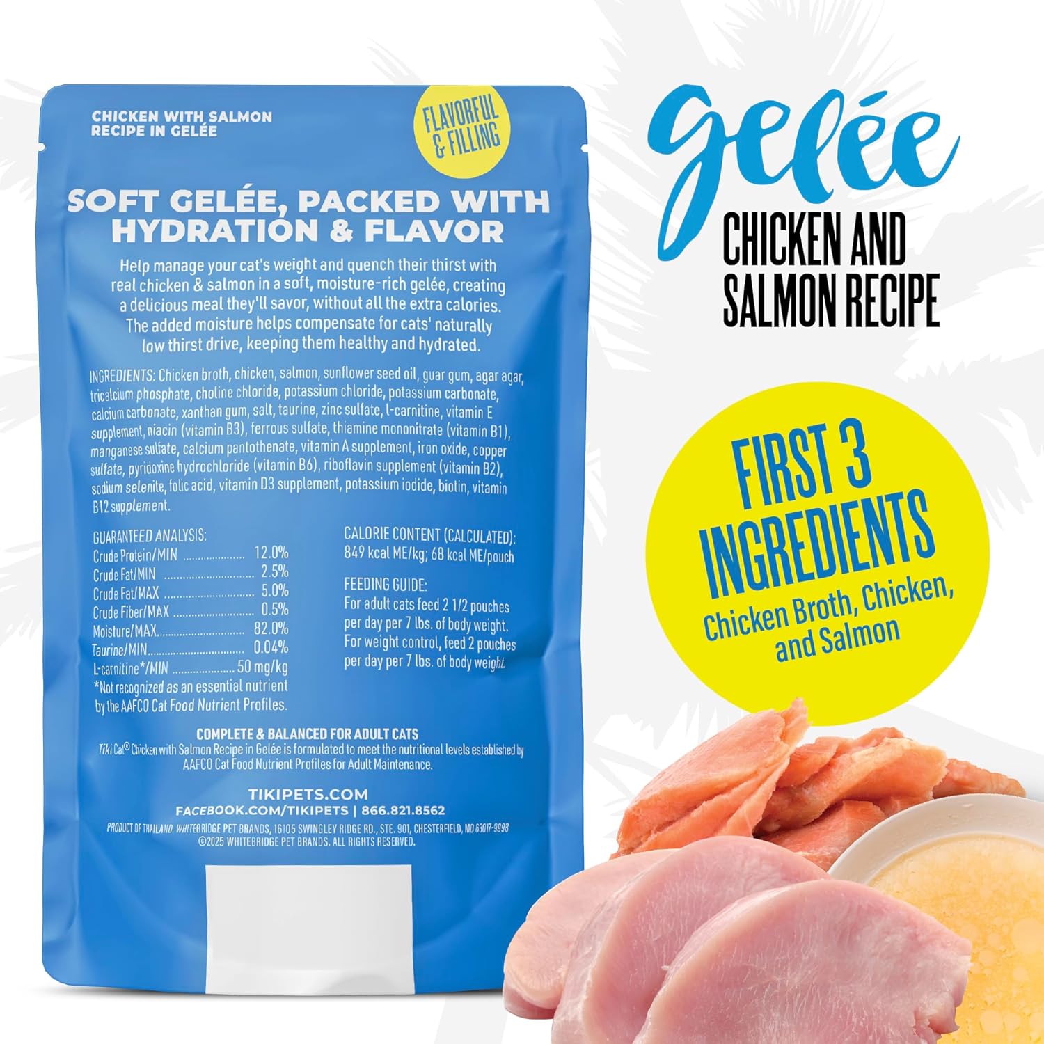 Tiki Cat Luau Lean Gelee Low-Fat Chicken and Salmon in Gelee Wet Cat Food Pouch -  2.8 Oz - 12 Pack