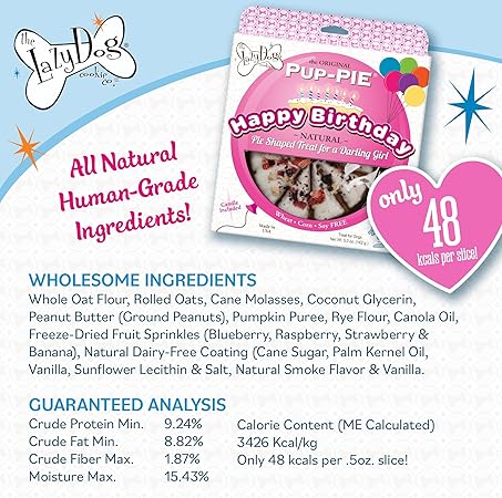 Lazy Dog Original Pup-Pie Happy Birthday Special Dog Pre-Sliced Baked Dog Biscuit Treats - Pink - 5 Oz