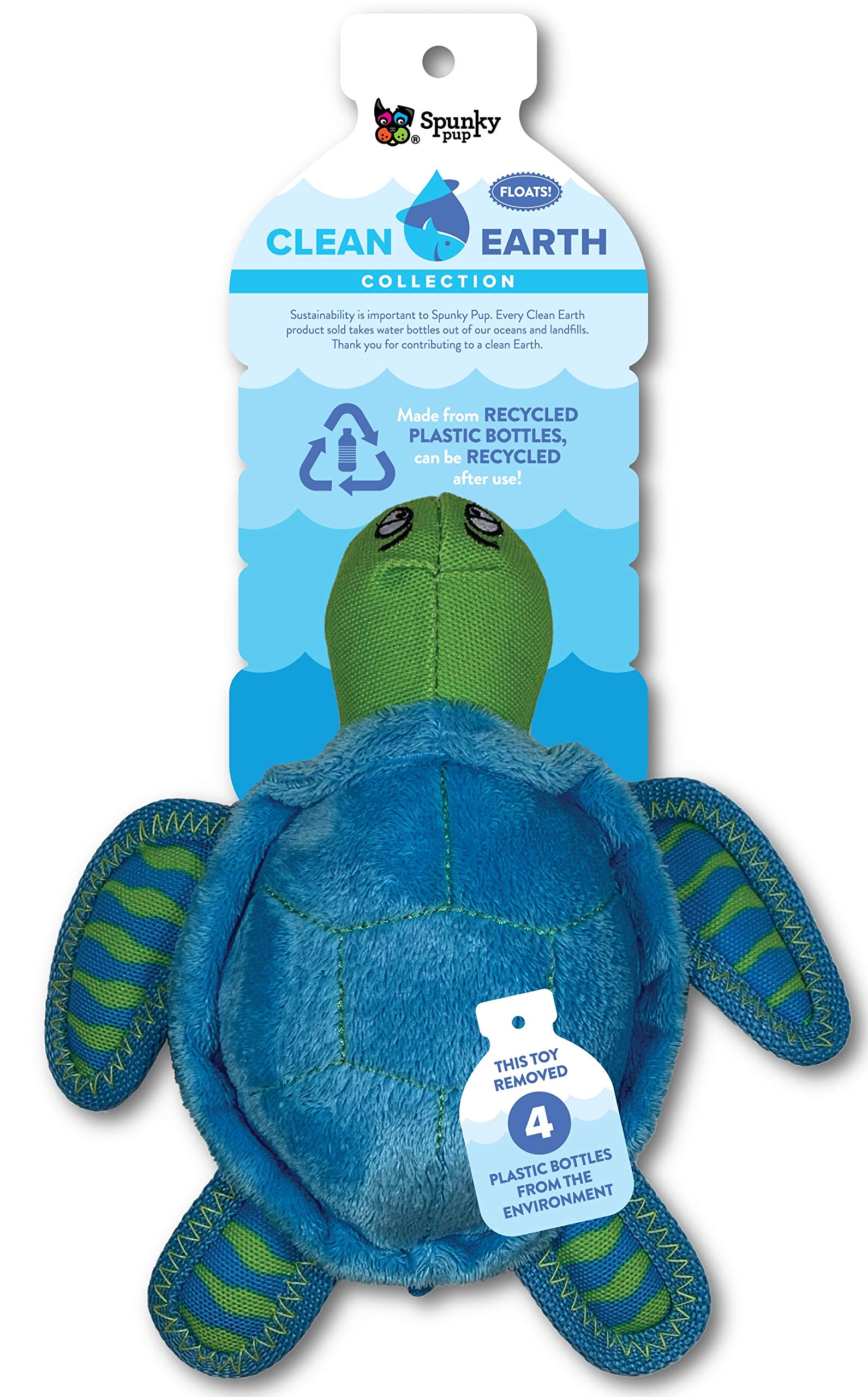 Spunky Pup Clean Earth Collection Turtle Plush Squeak and Plush Dog Toy - Small  