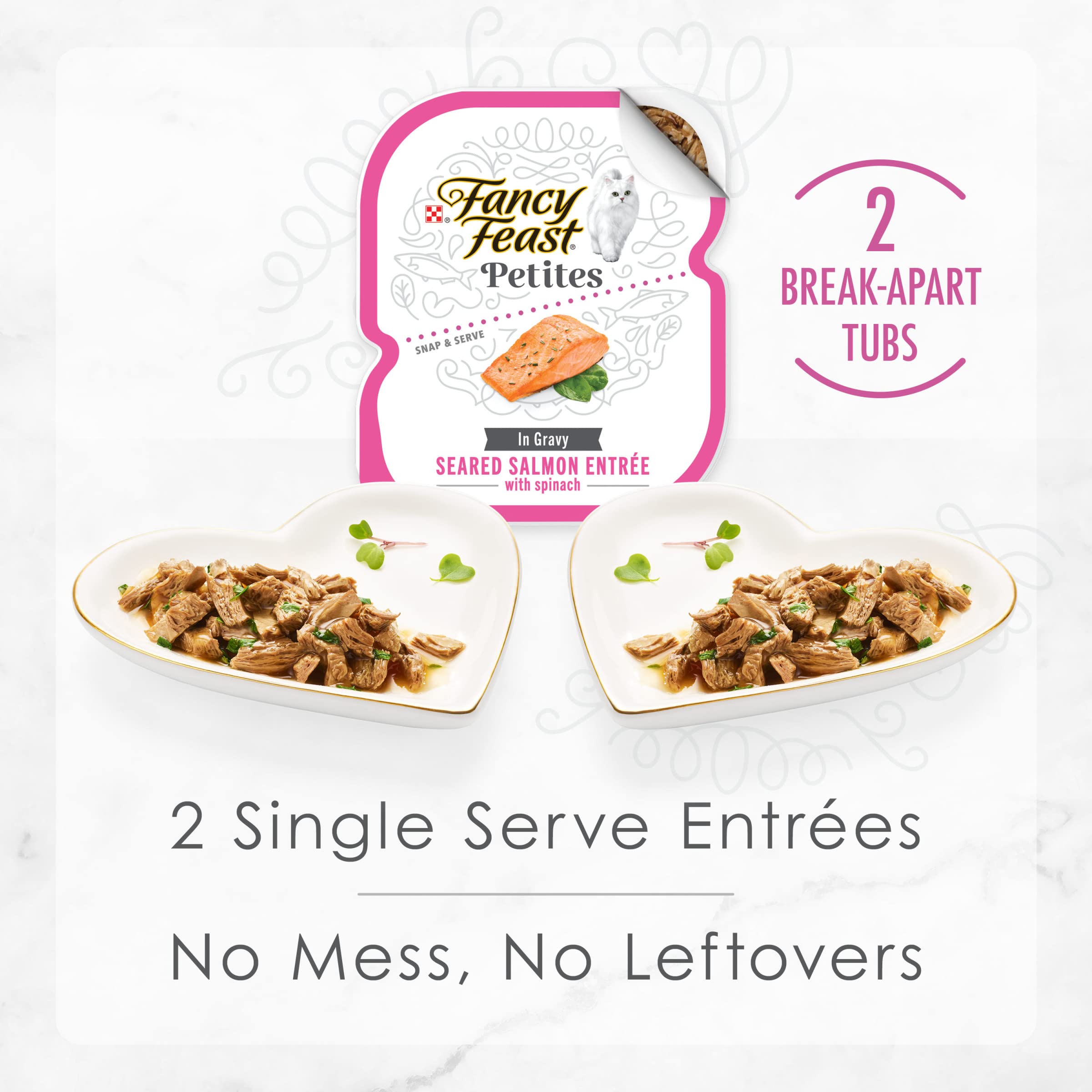 Purina Fancy Feast Petites Seared Salmon and Spinach in Gravy Entrée Wet Cat Food Trays - 2.8 Oz - Case of 12  