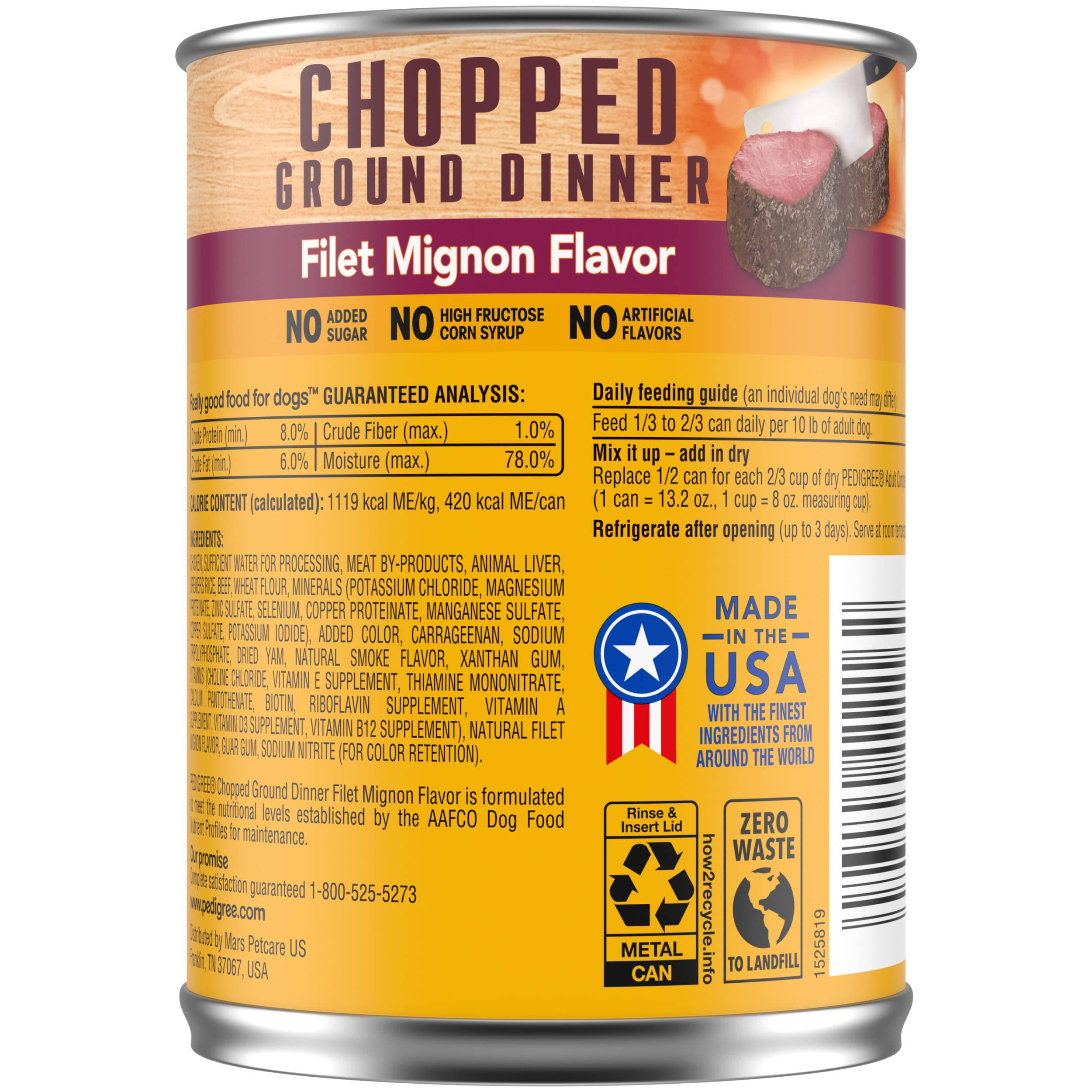 Pedigree Chopped Ground Dinner Beef Filet Mignon Adult Canned Dog Food - 13.2 Oz - Case of 12  