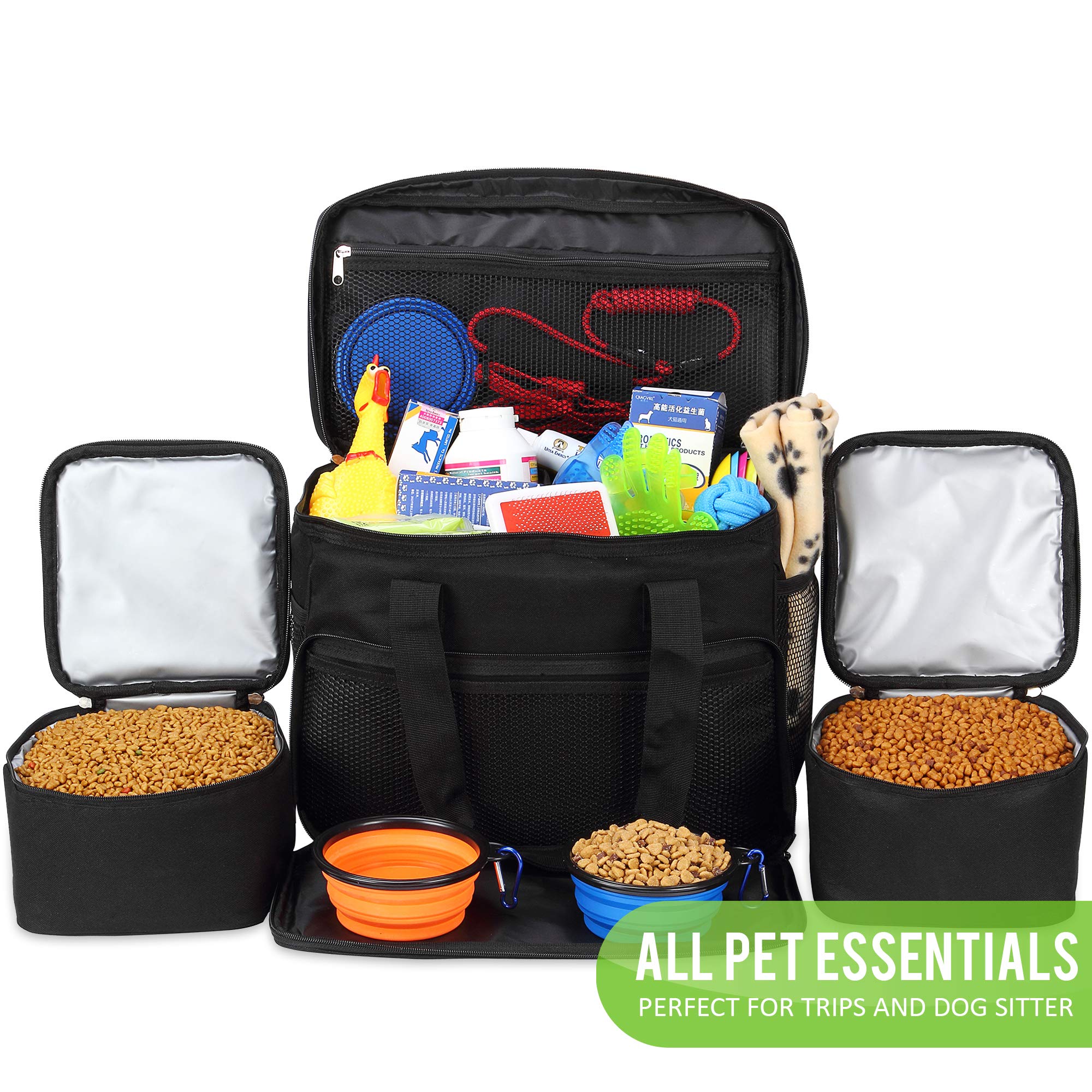Kong Travel Bag with Travel Pet Food Storage and Pet Bowls - Gray/Red - 5 Piece Set  