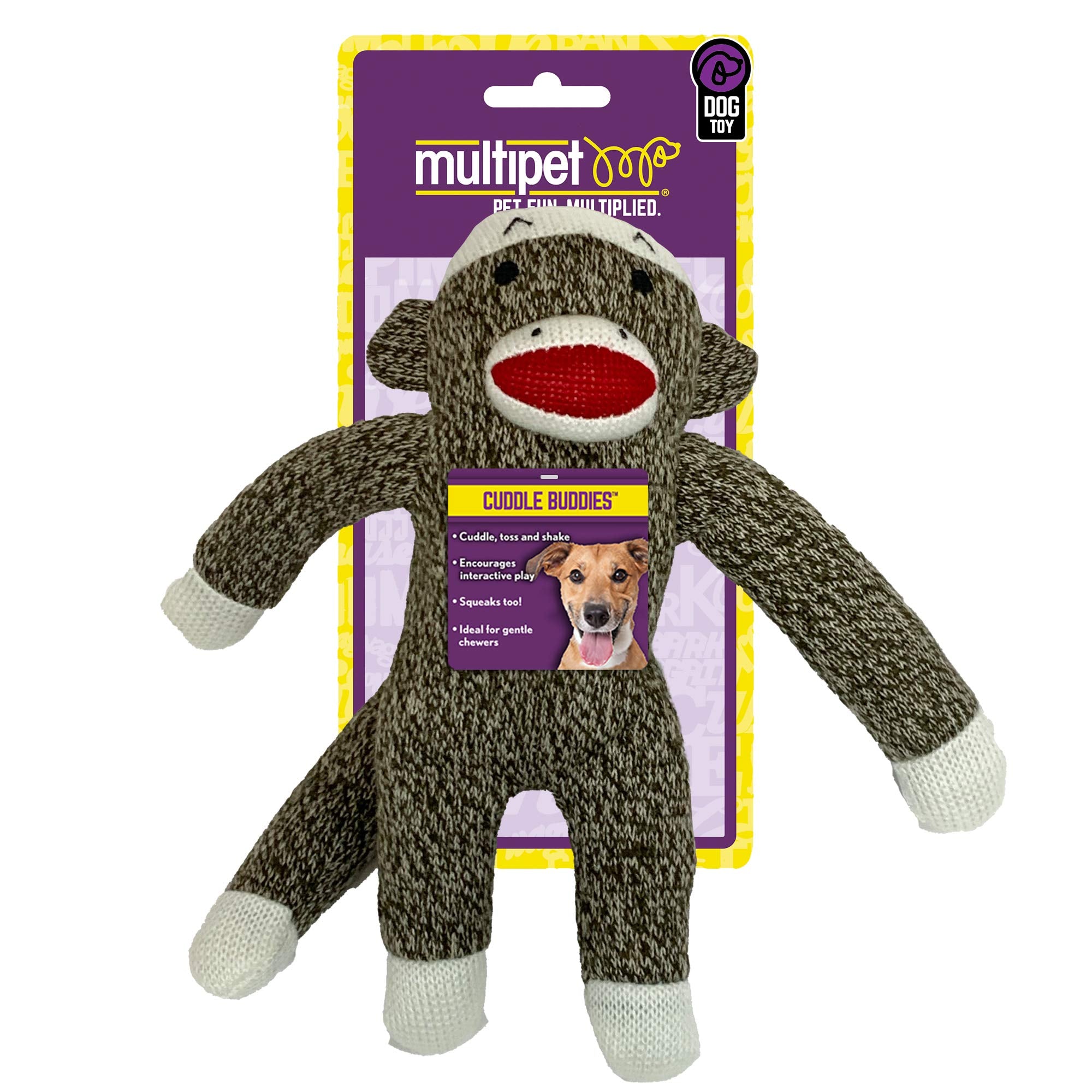 Multipet Sock Pals Monkey Squeak and Plush Dog Toy - Small - 10
