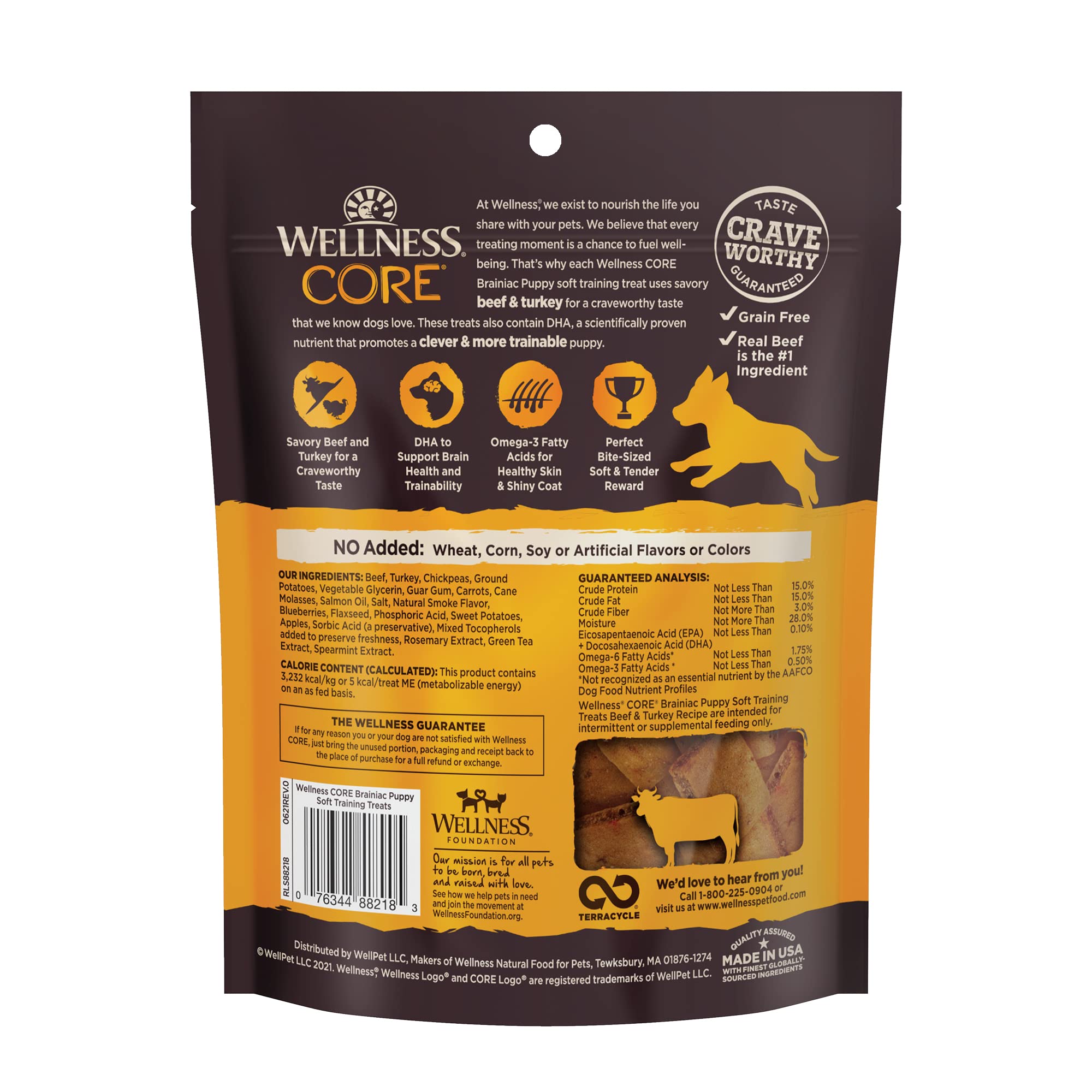 Wellness Core Brainiac Puppy Grain-Free Beef and Turkey Soft and Chewy Training Dog Treats - 5 Oz  