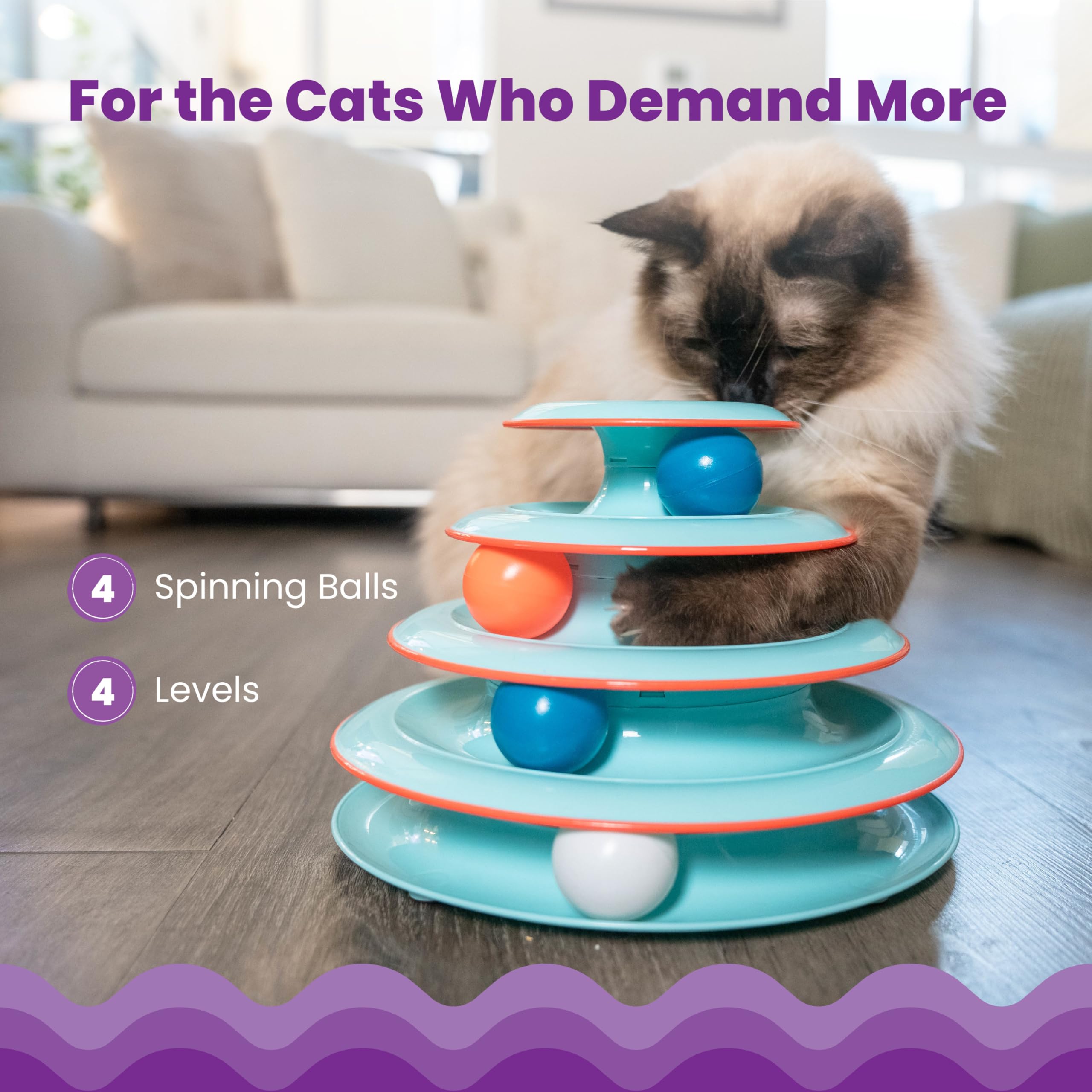 Petstages Tower of Tracks with Balls 3-Tiered Interactive Puzzle Cat Toy  