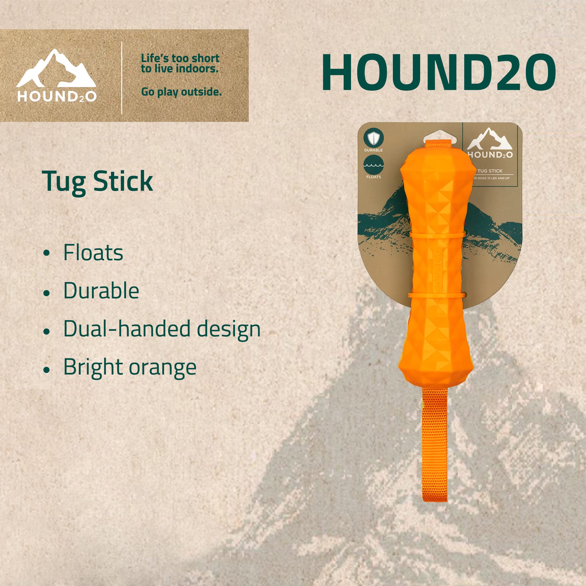 Playology Hound2O Tug Stick Squeak and Fetch Floating Nylon and Rubber Dog Toy - Orange  