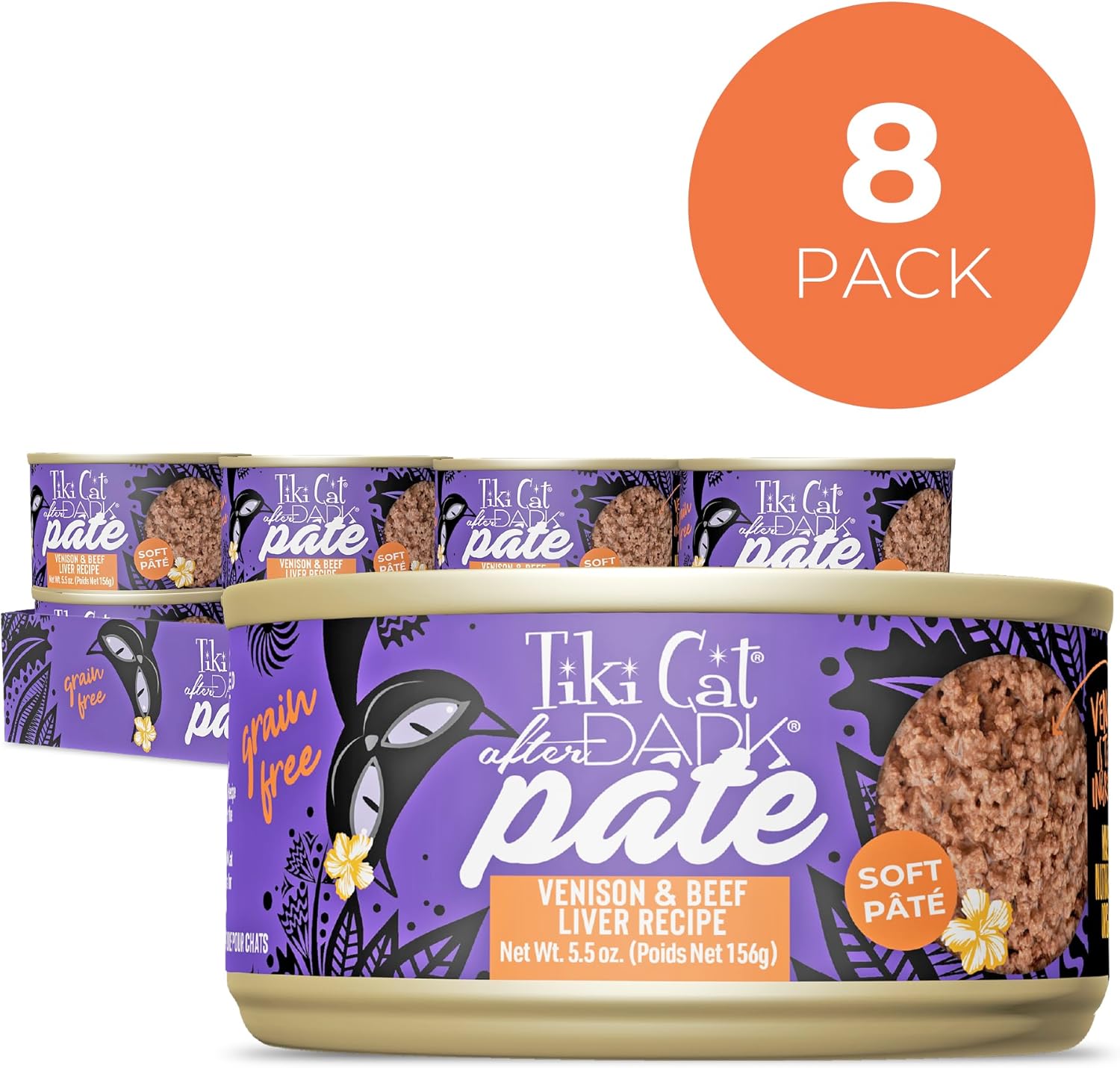 Tiki Cat After Dark Soft Pate Grain-Free Venison and Beef Liver Adult Canned Cat Food - 5.5 Oz - Case of 8