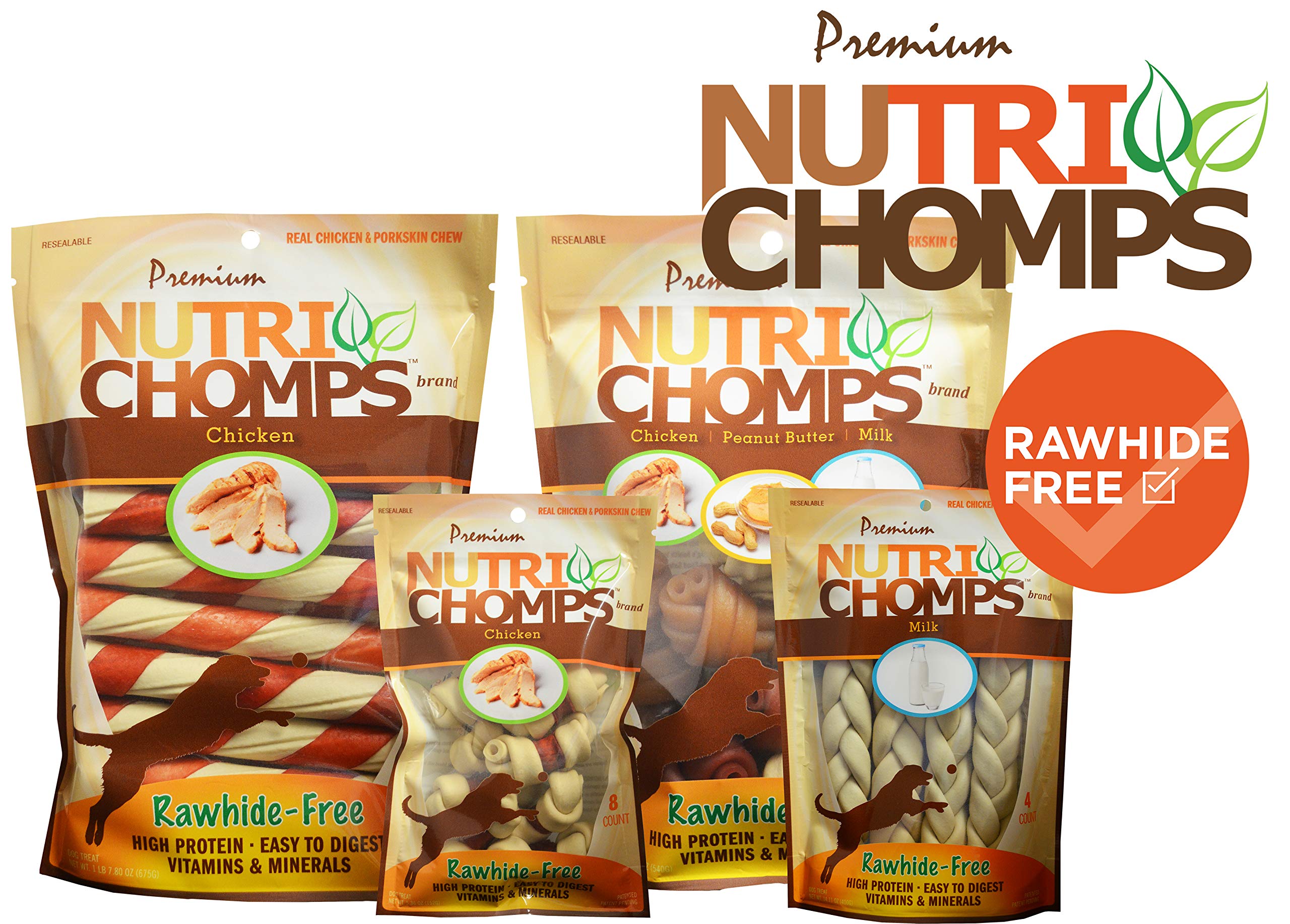 Scott Pet Nutri-Chomps Rawhide-Free Braids Mixed Flavor Chicken Peanut Butter and Milk Natural Dog Chew Treats - 6