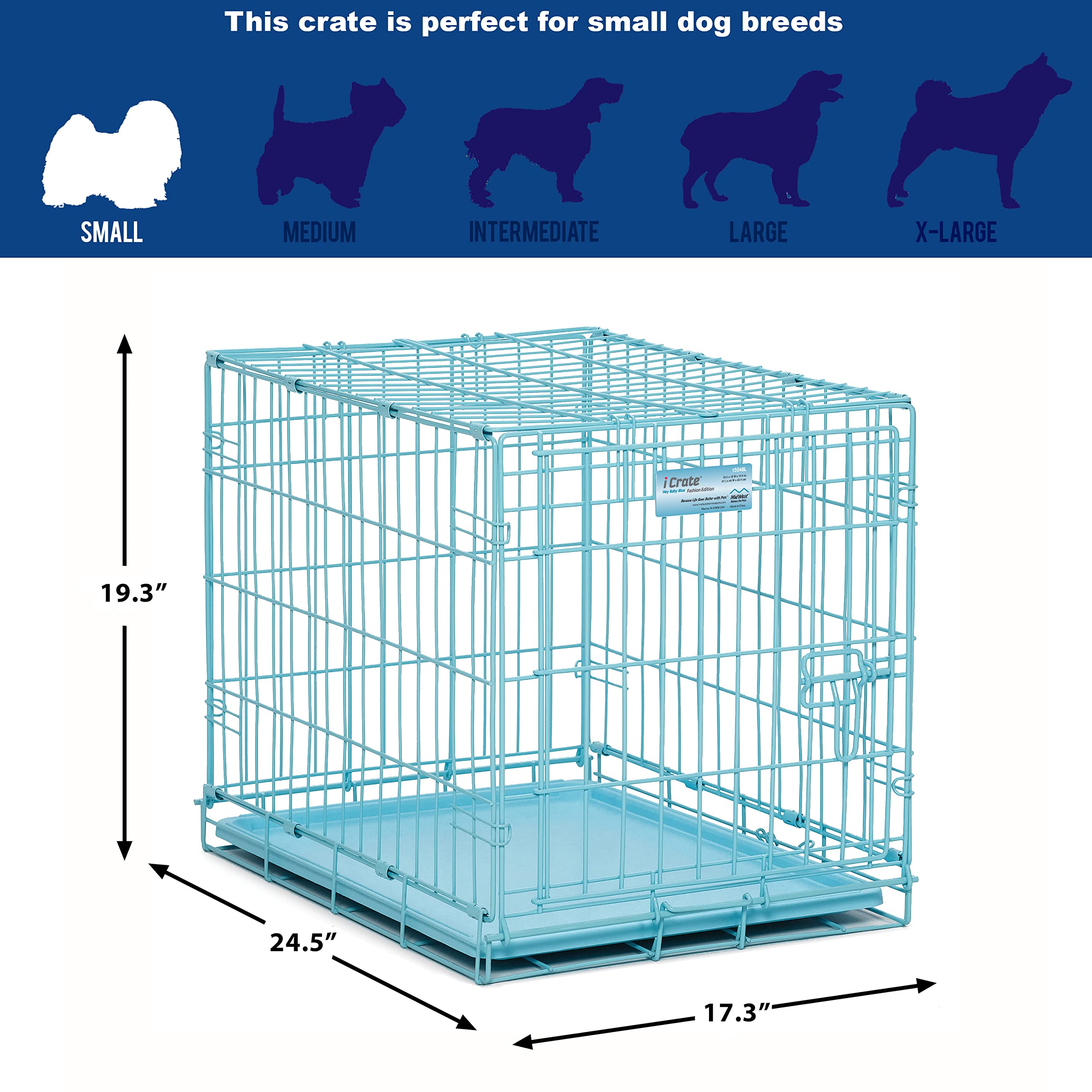 Midwest I-Crate Metal Folding Single Door Crate Carrier - Blue - 24