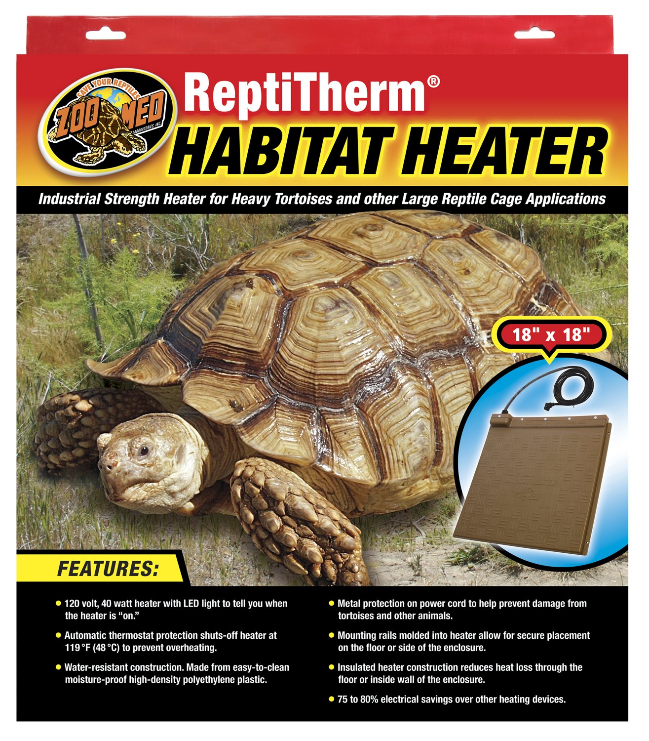 Zoo Med Laboratories ReptiTherm Under-the-Tank Terrarium Reptile Heater - 40 Watt - 60+ Gallon - L:18