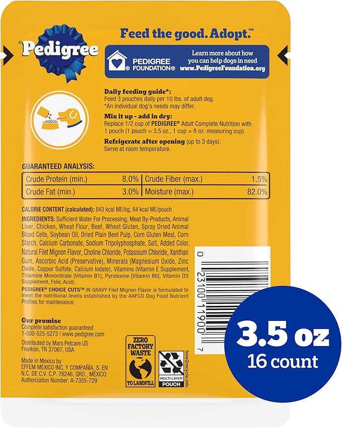 Pedigree Pouch Filet Mignon CIG Wet Dog Food - 3.5 oz - Case of 16