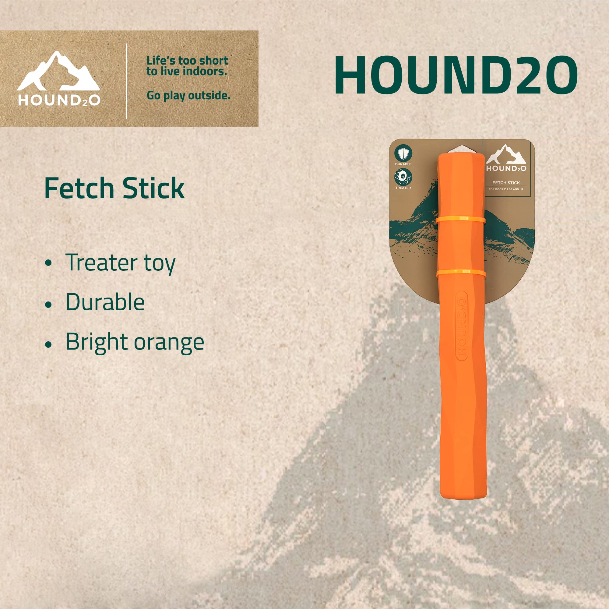 Playology Hound2O Fetch Stick Treat Inserting Durable Rubber Dog Toy - Orange  