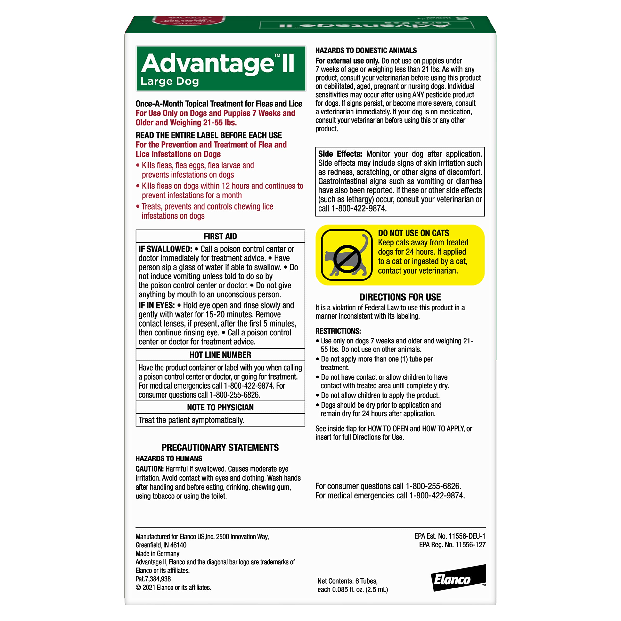 Elanco Advantage II Large Dog 6-Month Dose Flea and Tick Spot-on Treatment - 21-55 Lbs - Red - 6 Pack