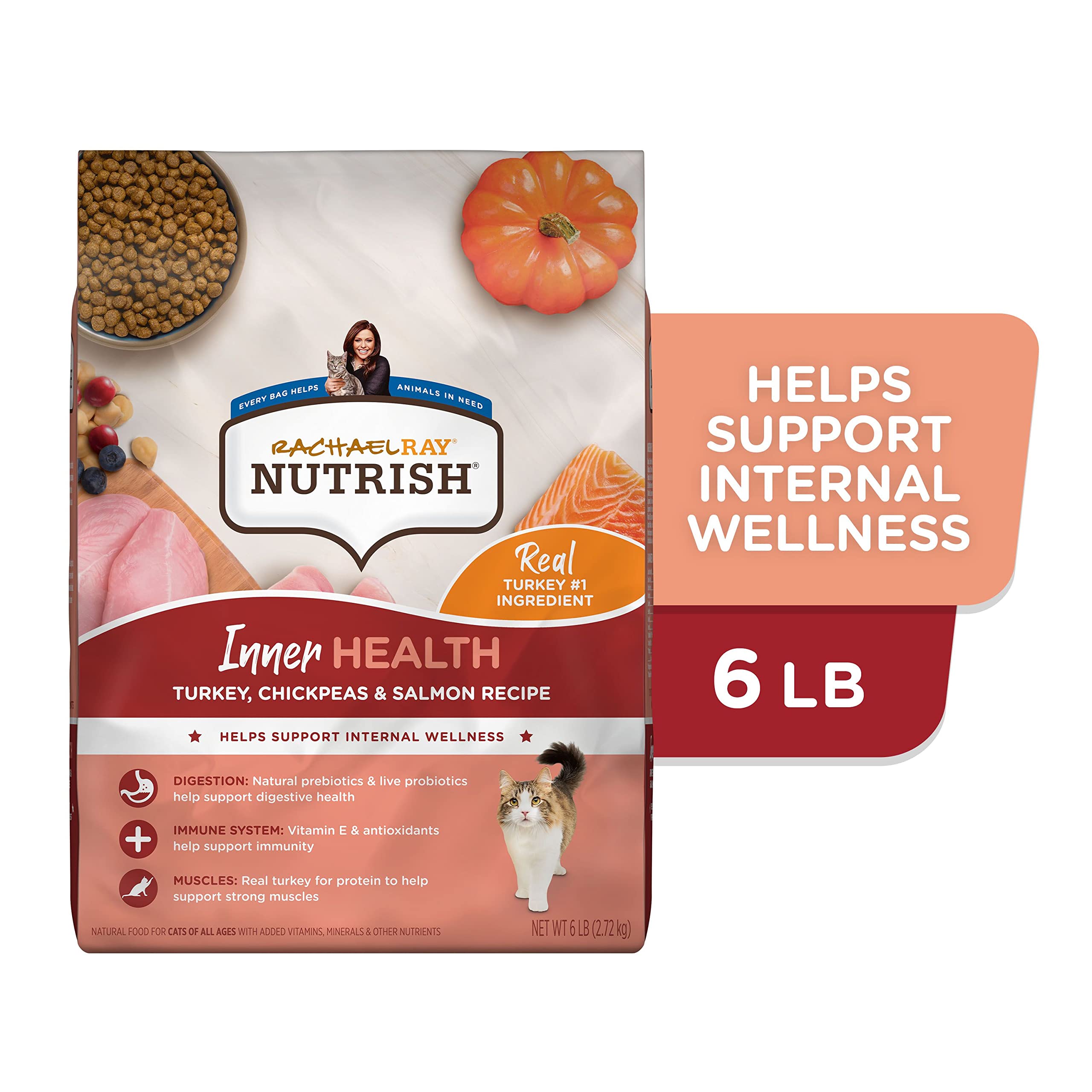 Rachael Ray Nutrish Inner Health Turkey and Salmon with Chickpeas Recipe Dry Cat Food - 6 Lbs  