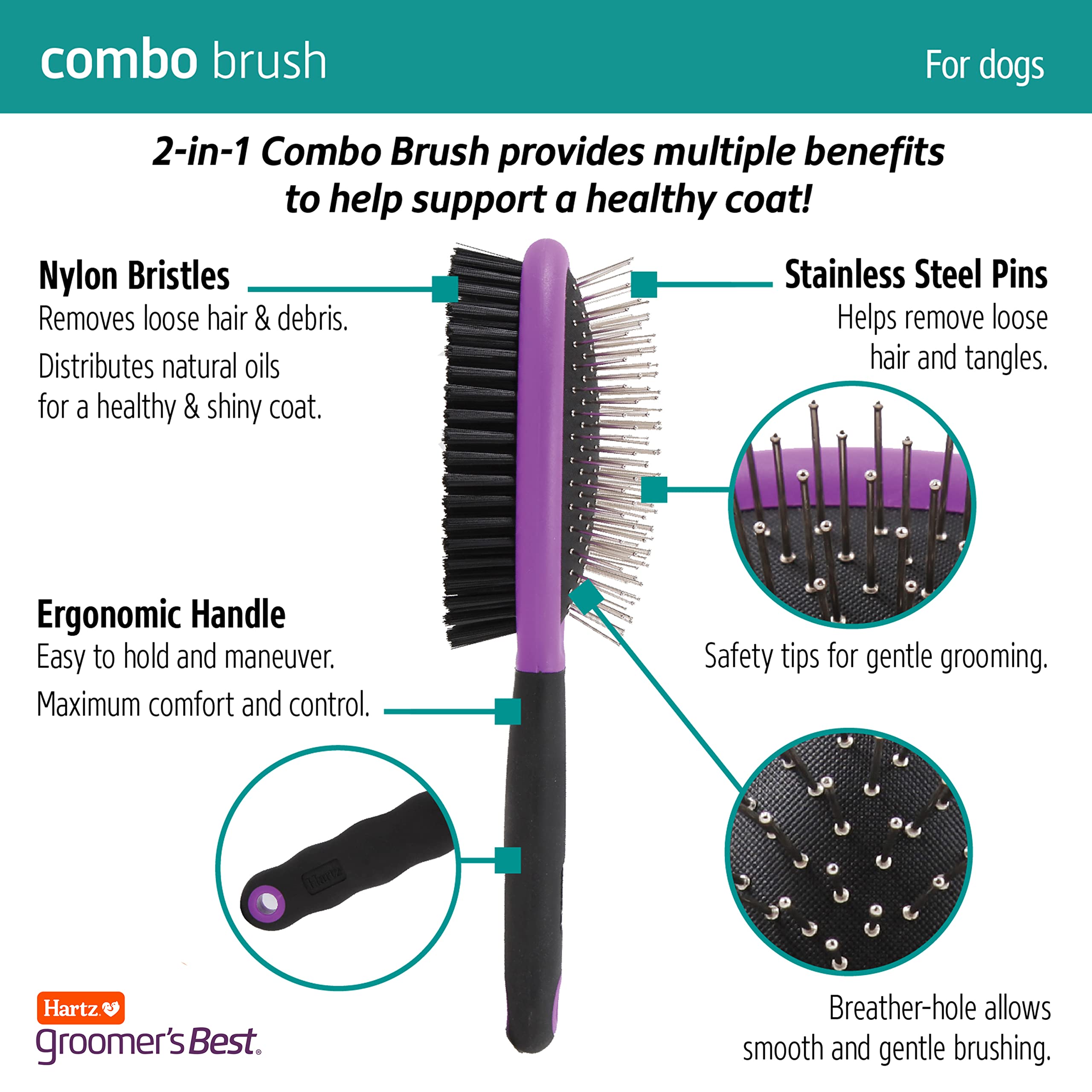 Hartz Mountain Groomer's Best Dual-Sided Combo Grooming Dog Brush  