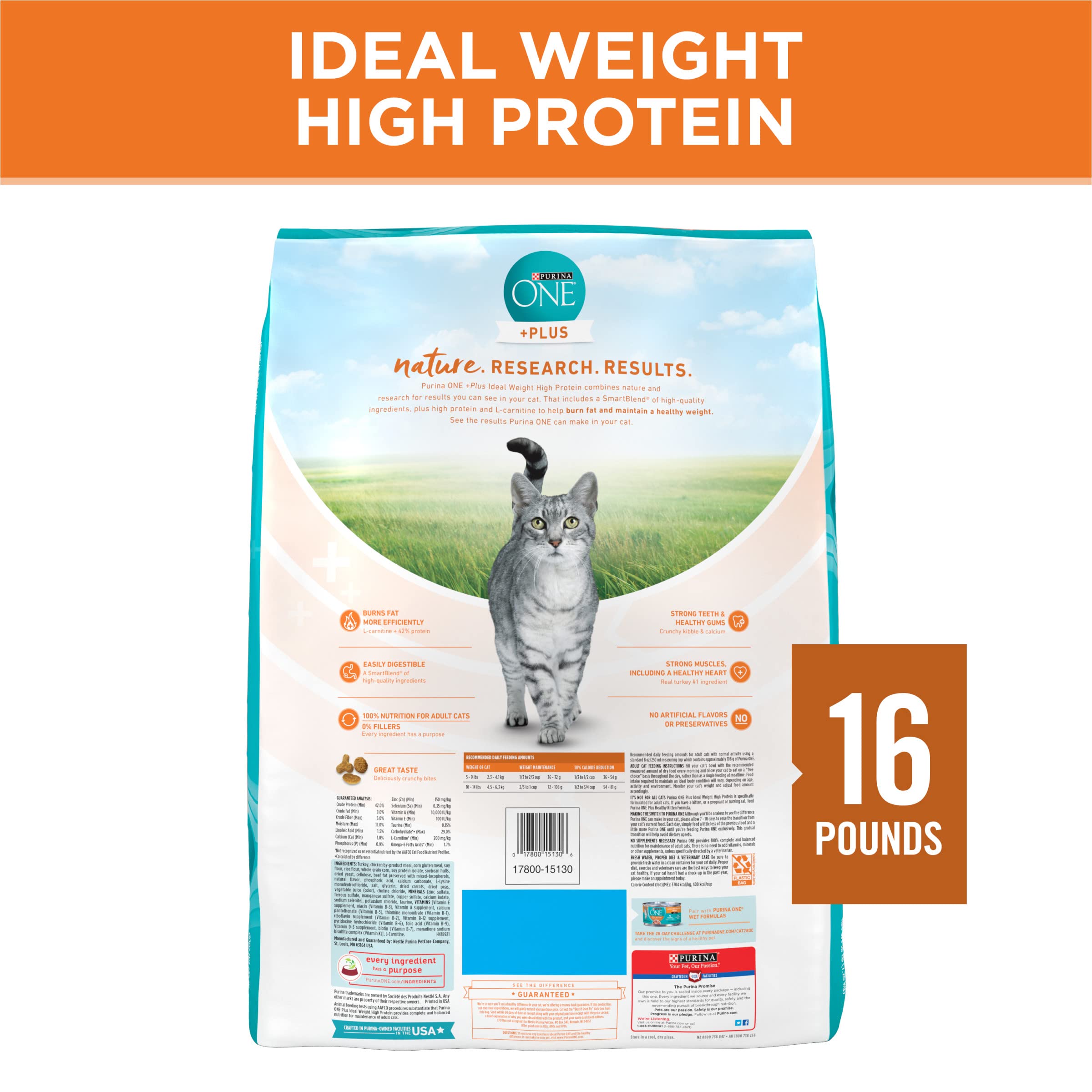 Purina One + Plus Ideal Weight and High-Protein Turkey Dry Cat Food - 16 Lbs  