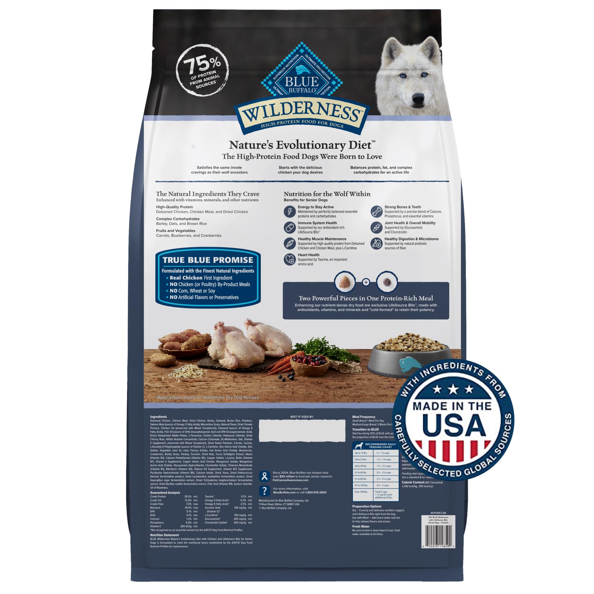 Blue Buffalo Wilderness High-Protein Chicken Senior Dry Dog Food - 24 Lbs  