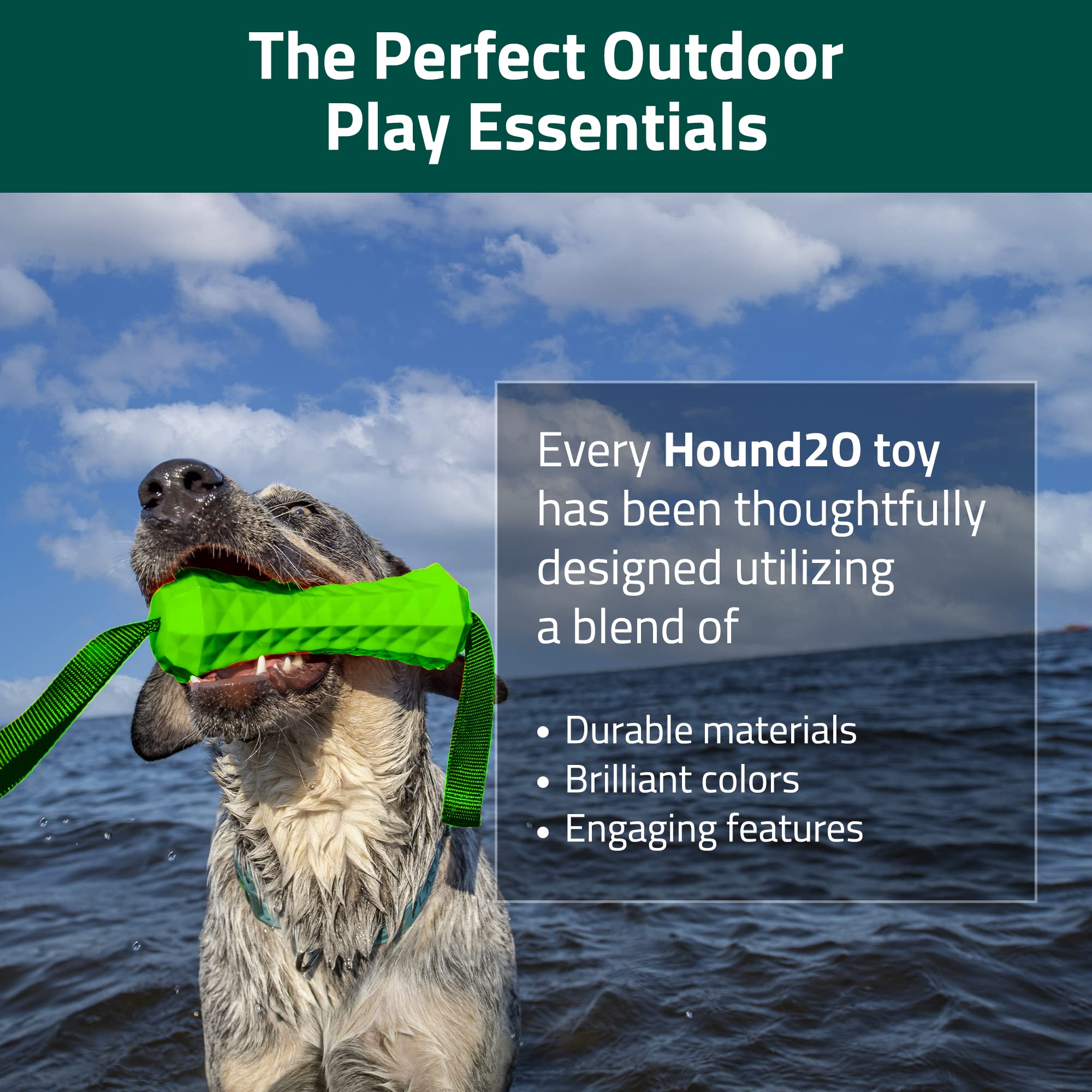 Playology Hound2O Tug Stick Squeak and Fetch Floating Nylon and Rubber Dog Toy - Green  