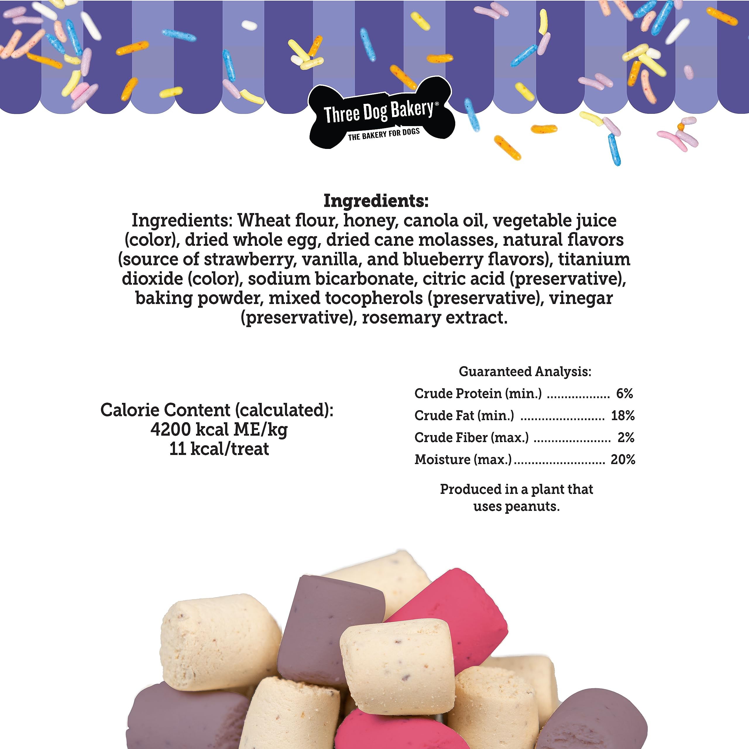 Three Dog Bakery Celebration Confetti Bites Vanilla Strawberry and Blueberry Crunchy Dog Treats - 8 Oz - Case of 8  