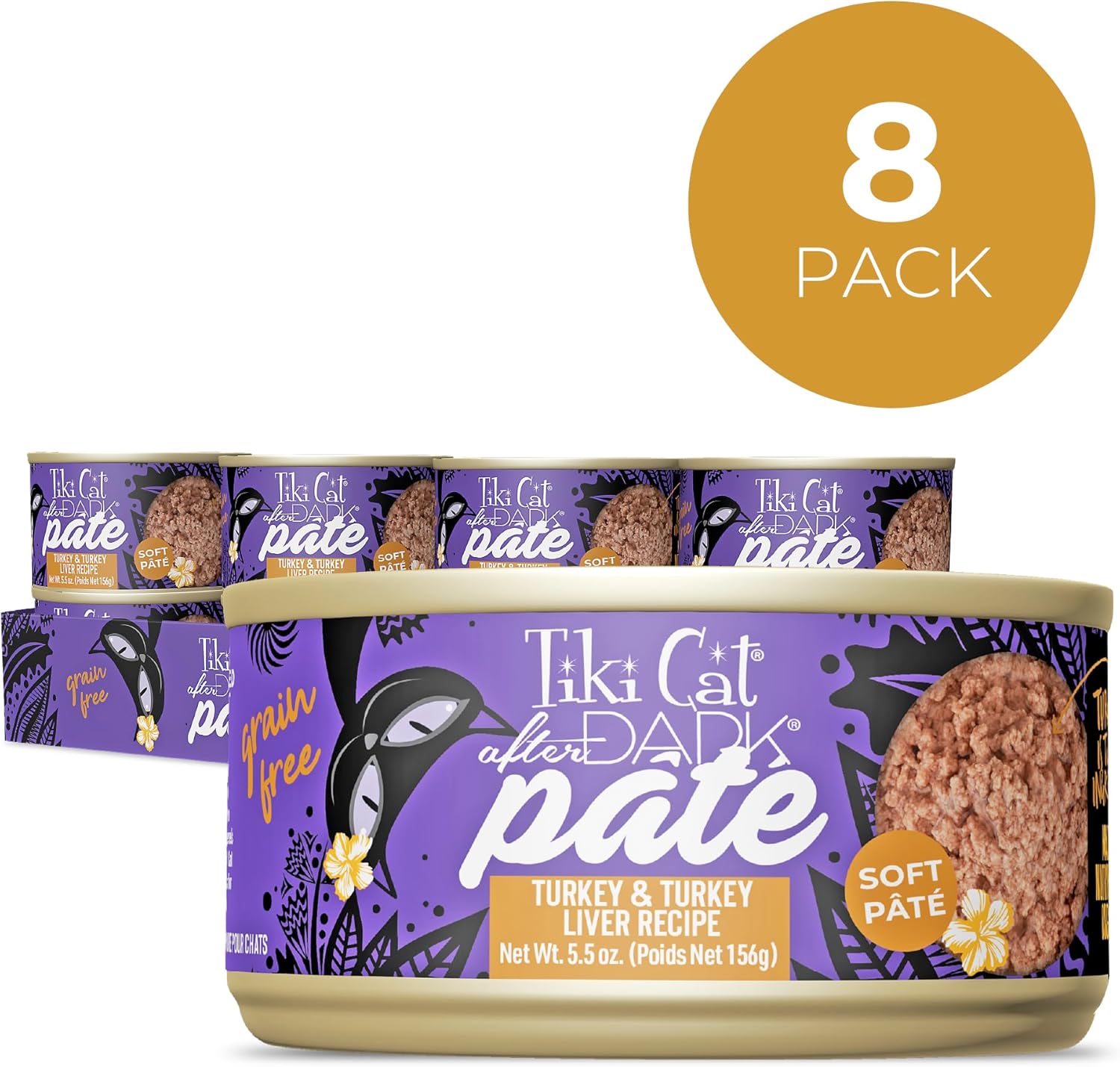 Tiki Cat After Dark Soft Pate Grain-Free Turkey and Turkey Liver Adult Canned Cat Food - 5.5 Oz - Case of 8