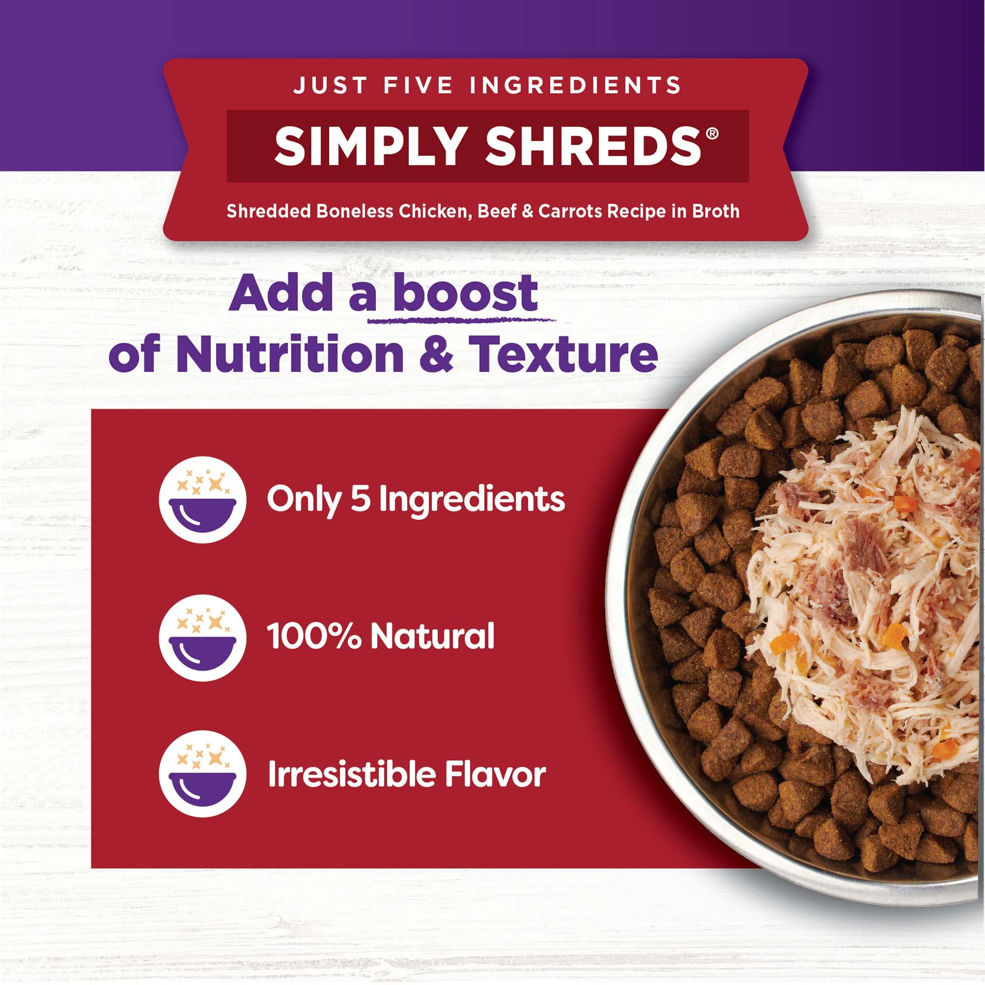 Wellness Core Bowl Boosters Simply Shreds Grain-Free Flaked Tuna Beef and Carrots Wet Dog Food Topper Pouch - 2.8 Oz - Case of 12  