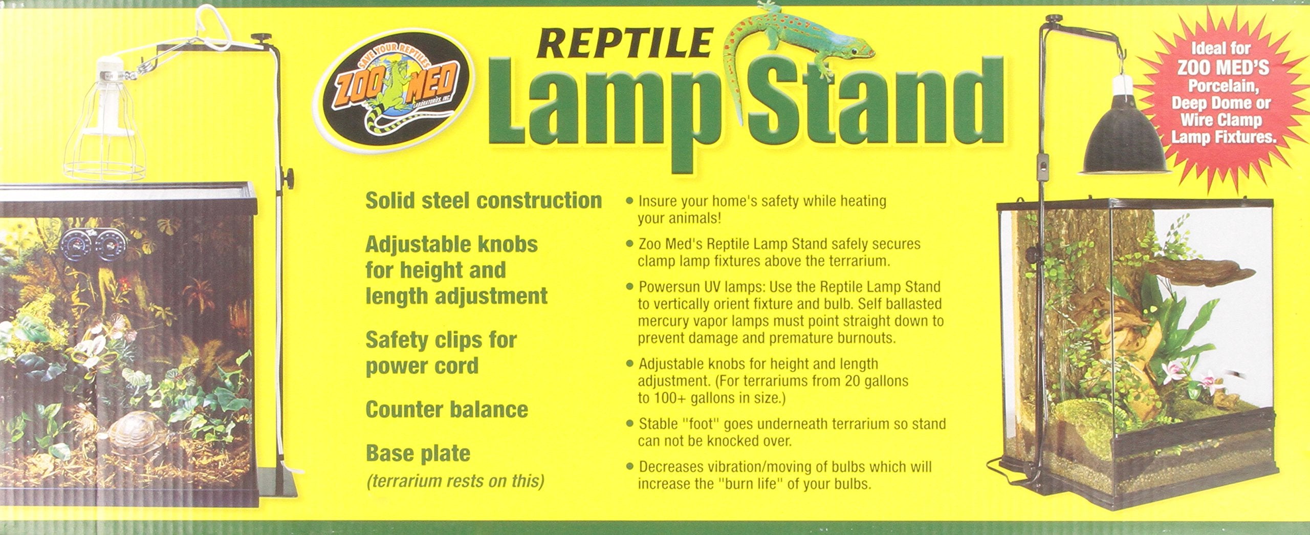 Zoo Med Laboratories Reptile Adjustable Height Lamp Stand - Large - 20-100 Gallons - 15" X 38" Inches  