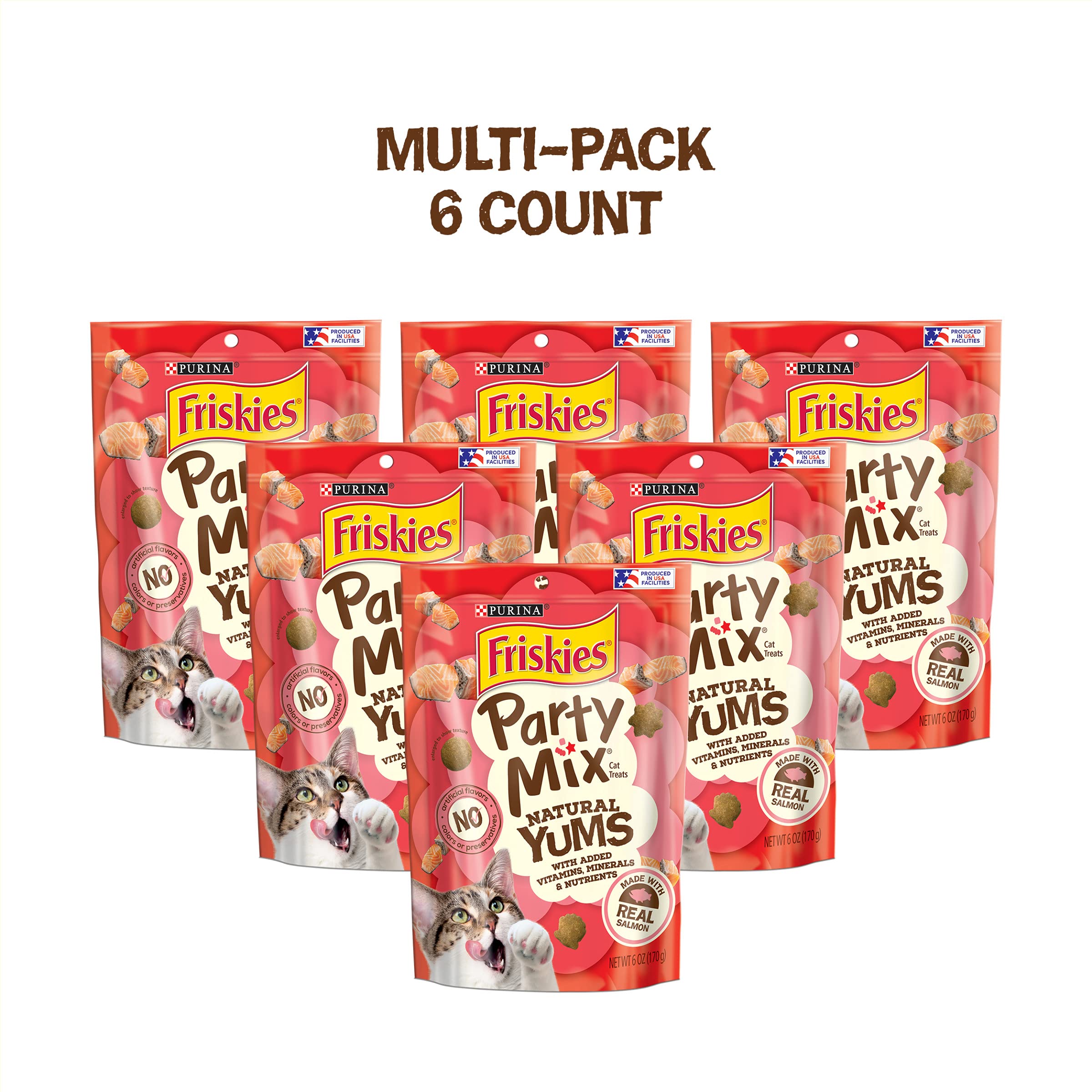 Purina Friskies Party Mix Natural Yums Wild-Caught Tuna with Vitamins Crunchy Cat Treats - 6 Oz - Case of 6  