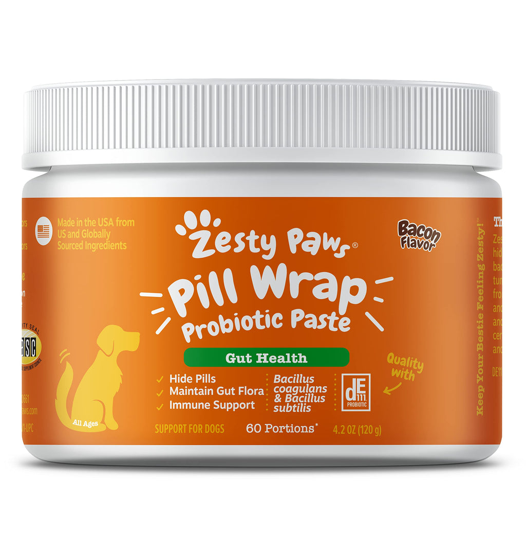 Zesty Paws Pill Wraps Probiotic Paste Gut Health Bacon Flavor for Dogs - 4.2 Oz  